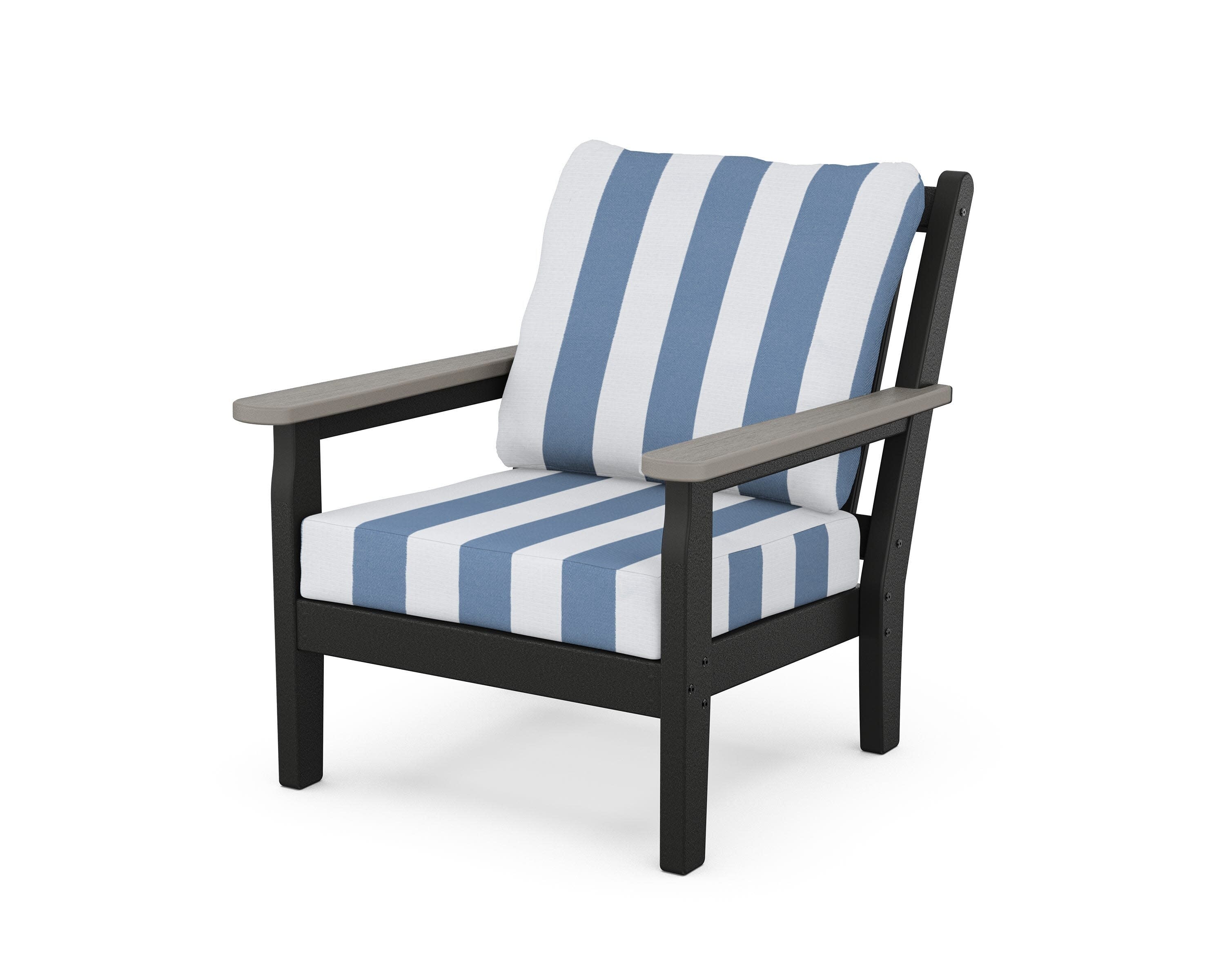 Chippendale Deep Seating Chair in Black / Driftwood / Cabana Stripe Sky Blue
