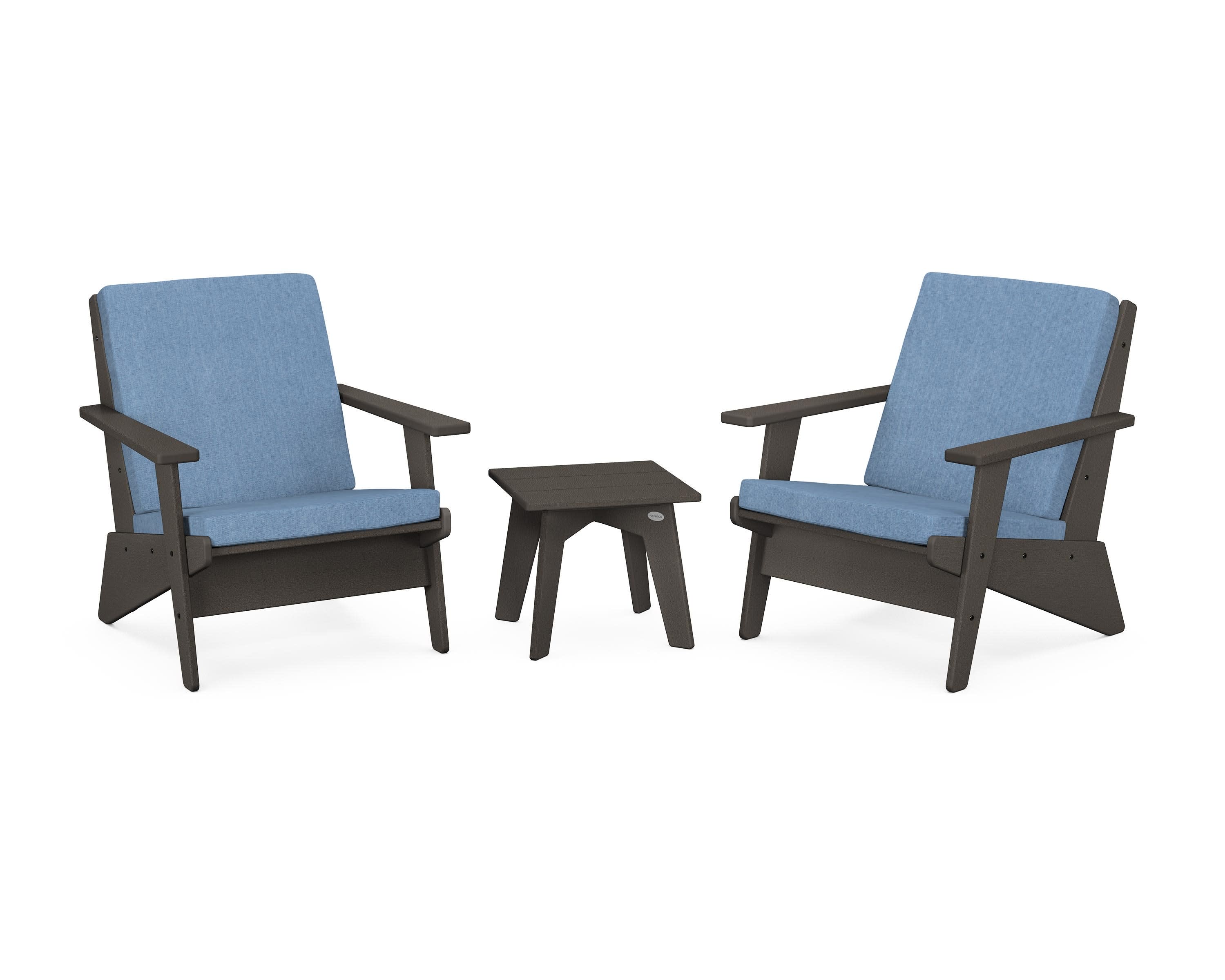 Riviera Modern Lounge 3-Piece Set in Vintage Coffee / Sky Blue