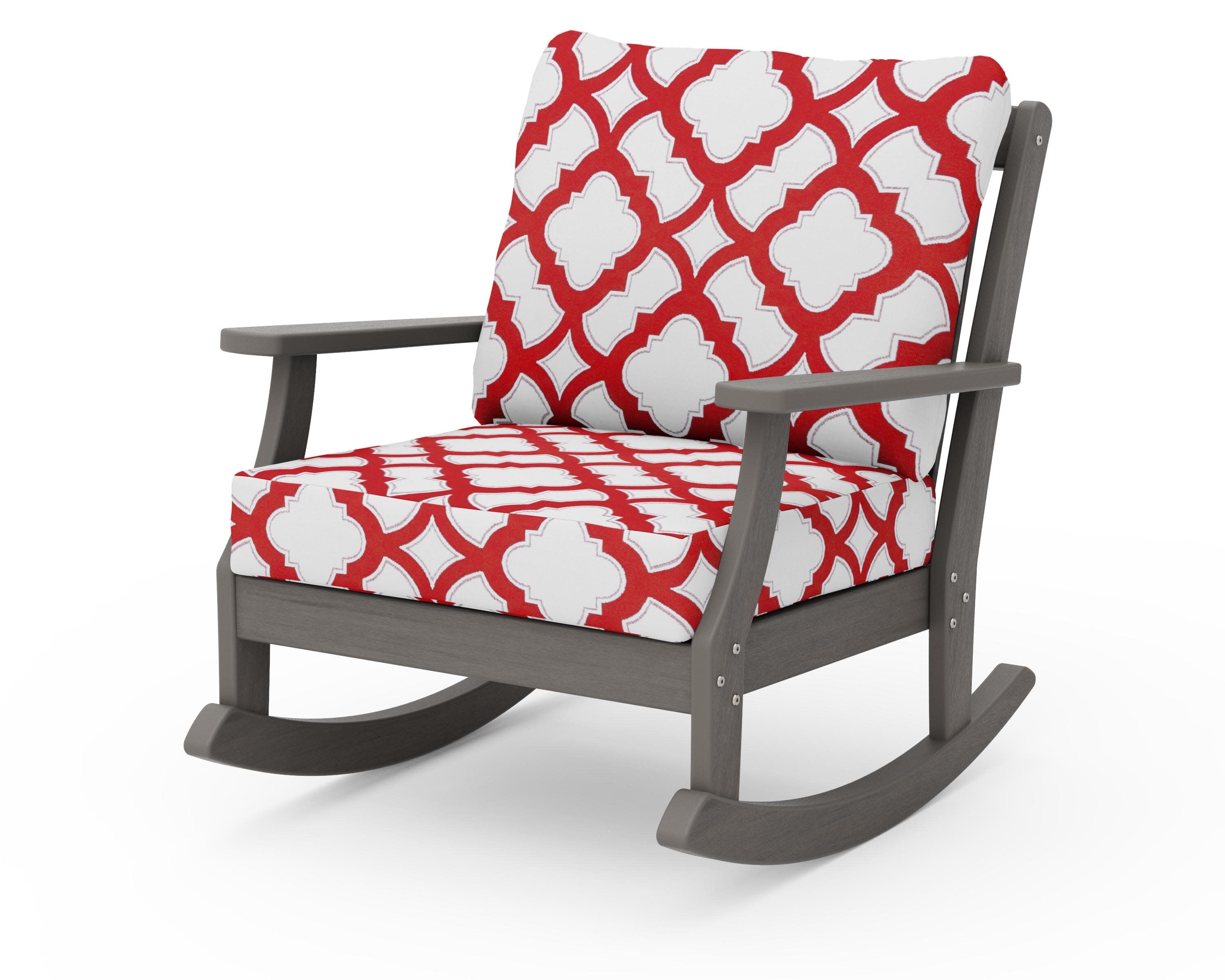 Braxton Deep Seating Rocking Chair in Driftwood / Trellis Crimson