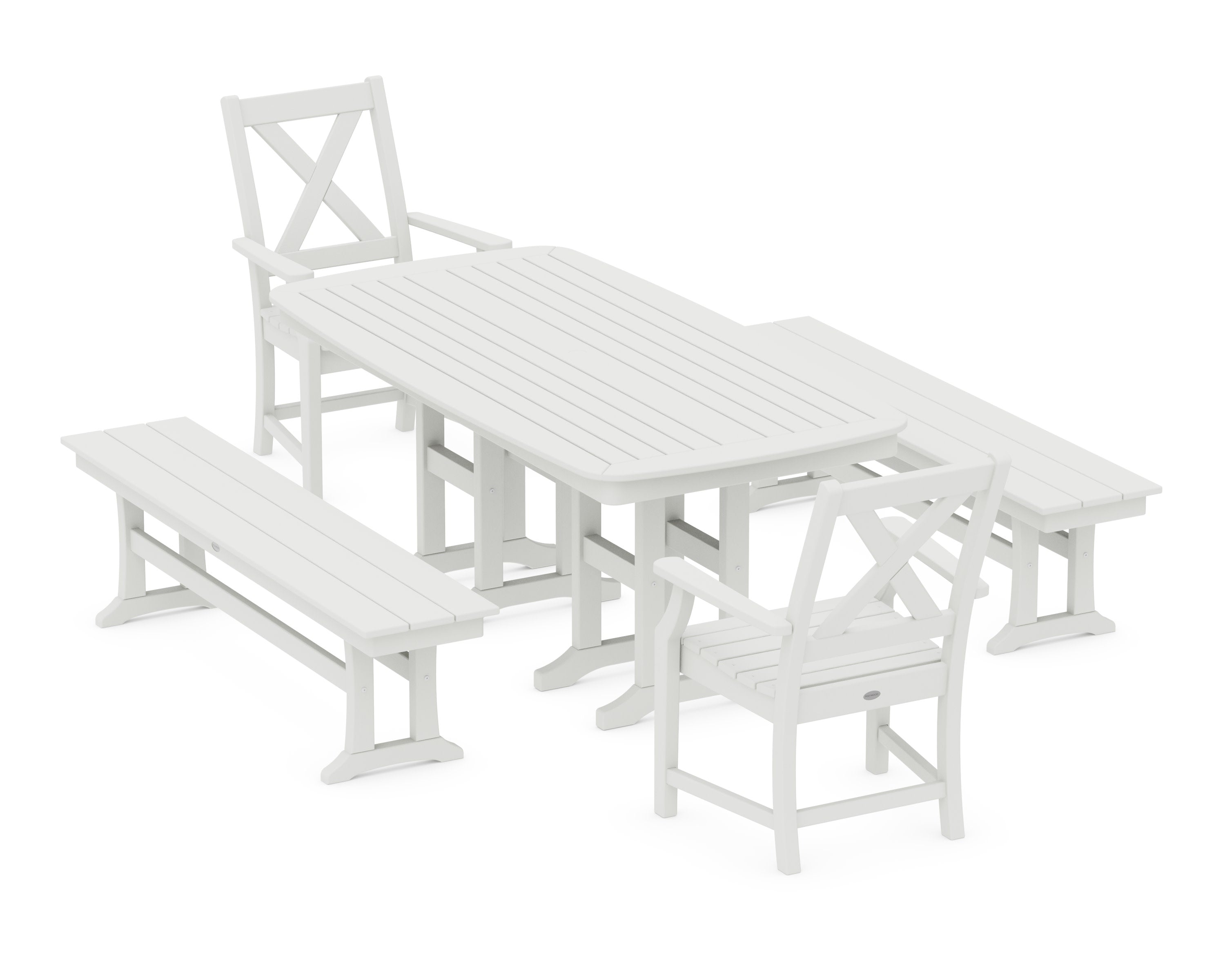 Braxton 5-Piece Dining Set with Benches in Vintage White