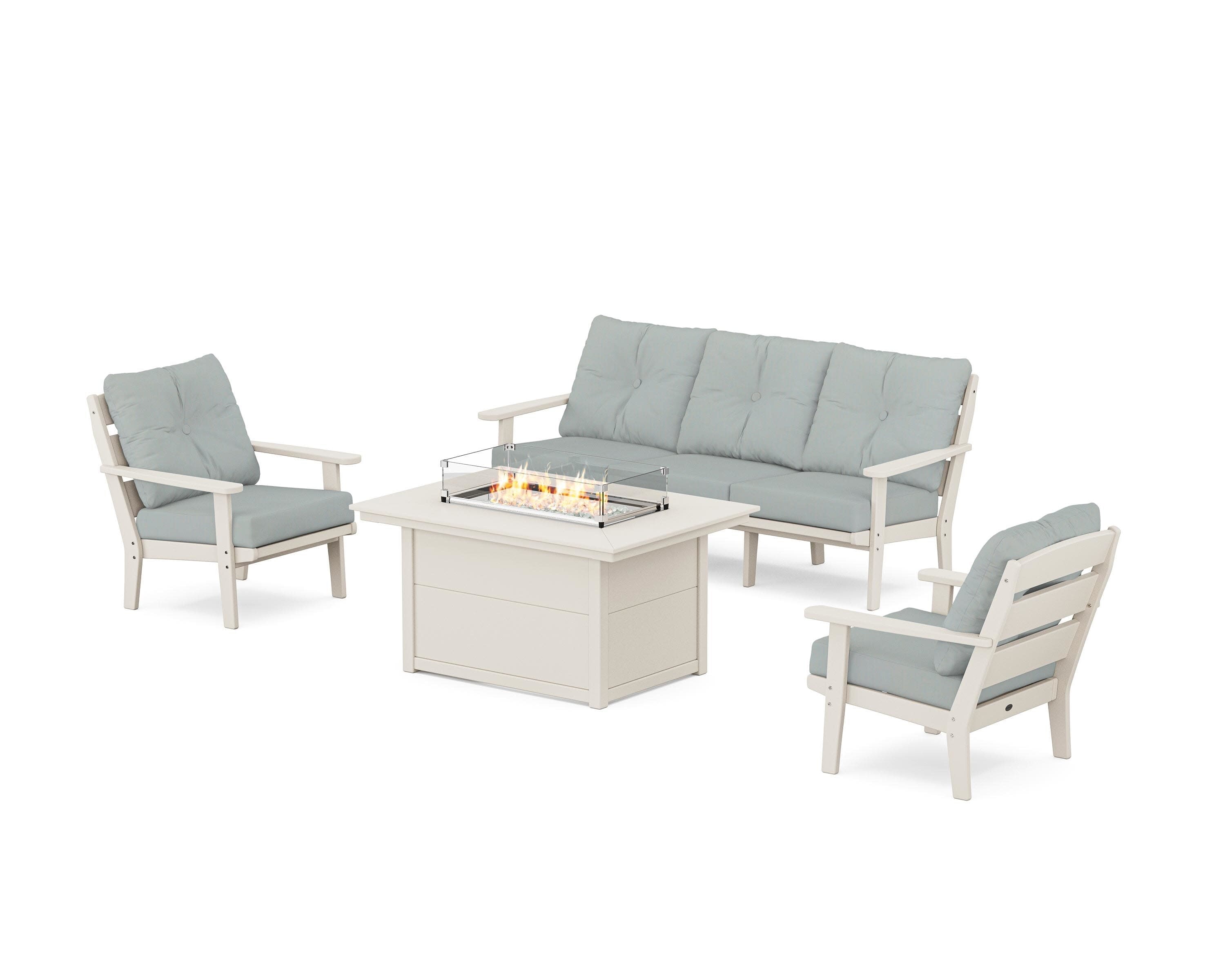 Lakeside Deep Seating Fire Pit Table Set in Sand / Spa