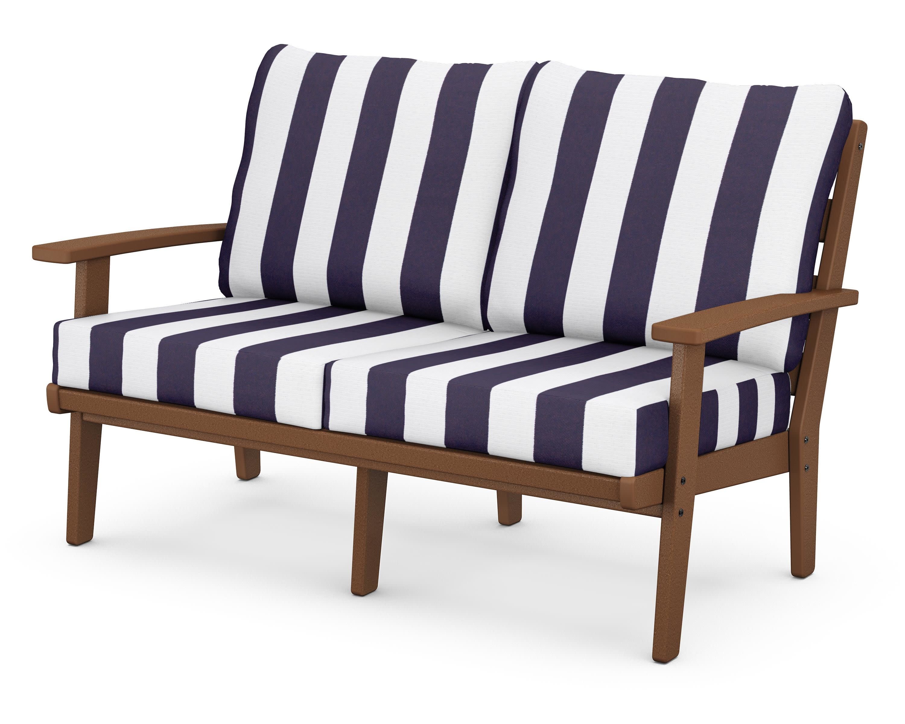 Grant Park Deep Seating Loveseat in Teak / Cabana Stripe Navy