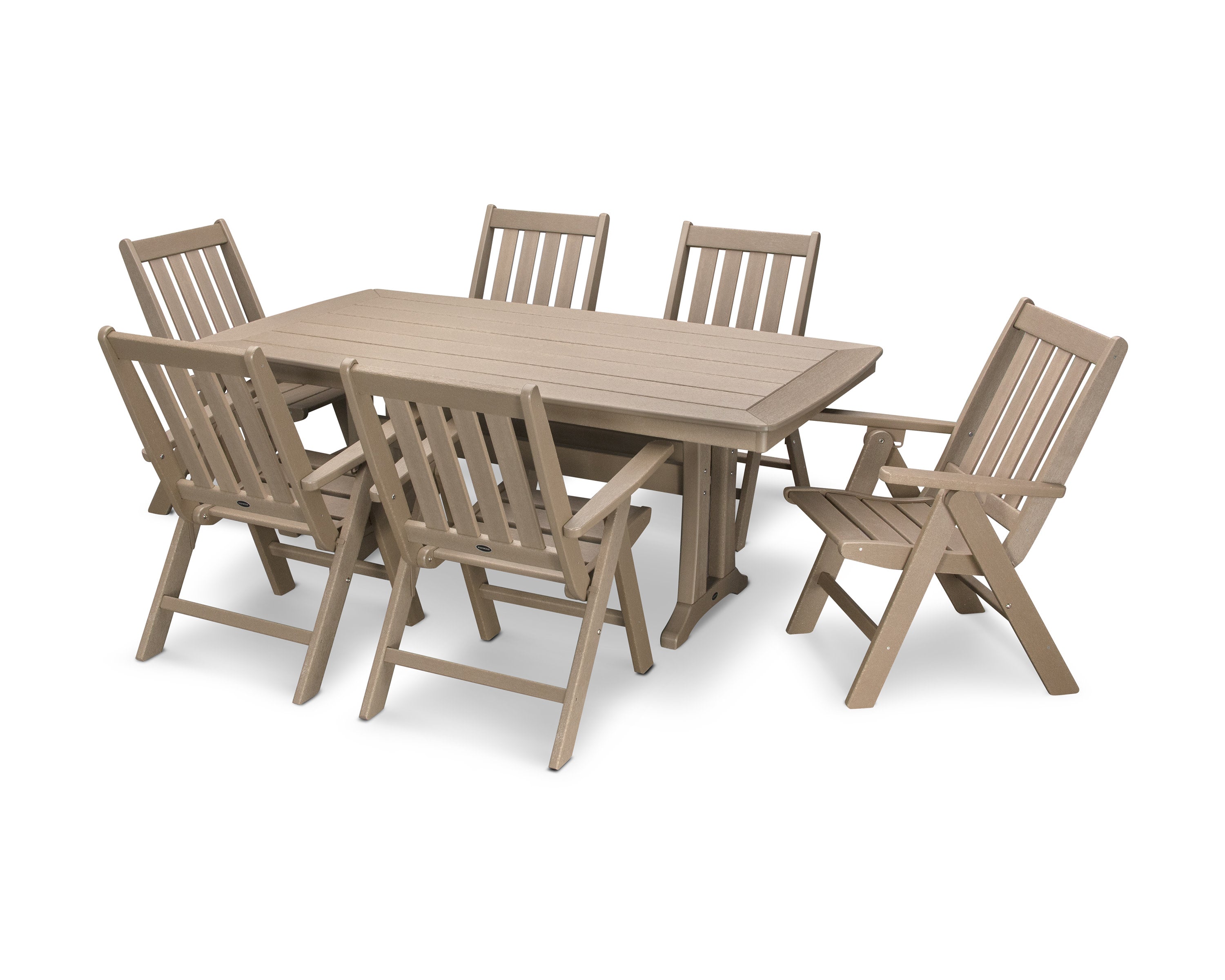 Vineyard Folding Chair 7-Piece Dining Set with Trestle Legs in Vintage Sahara