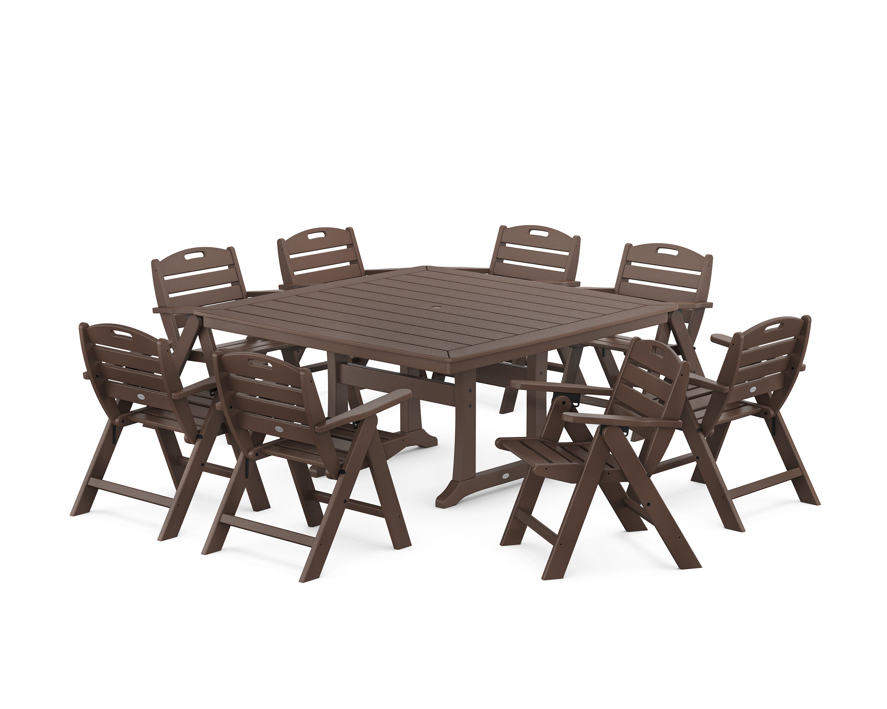 Nautical Lowback 9-Piece Square Dining Set with Trestle Legs in Mahogany
