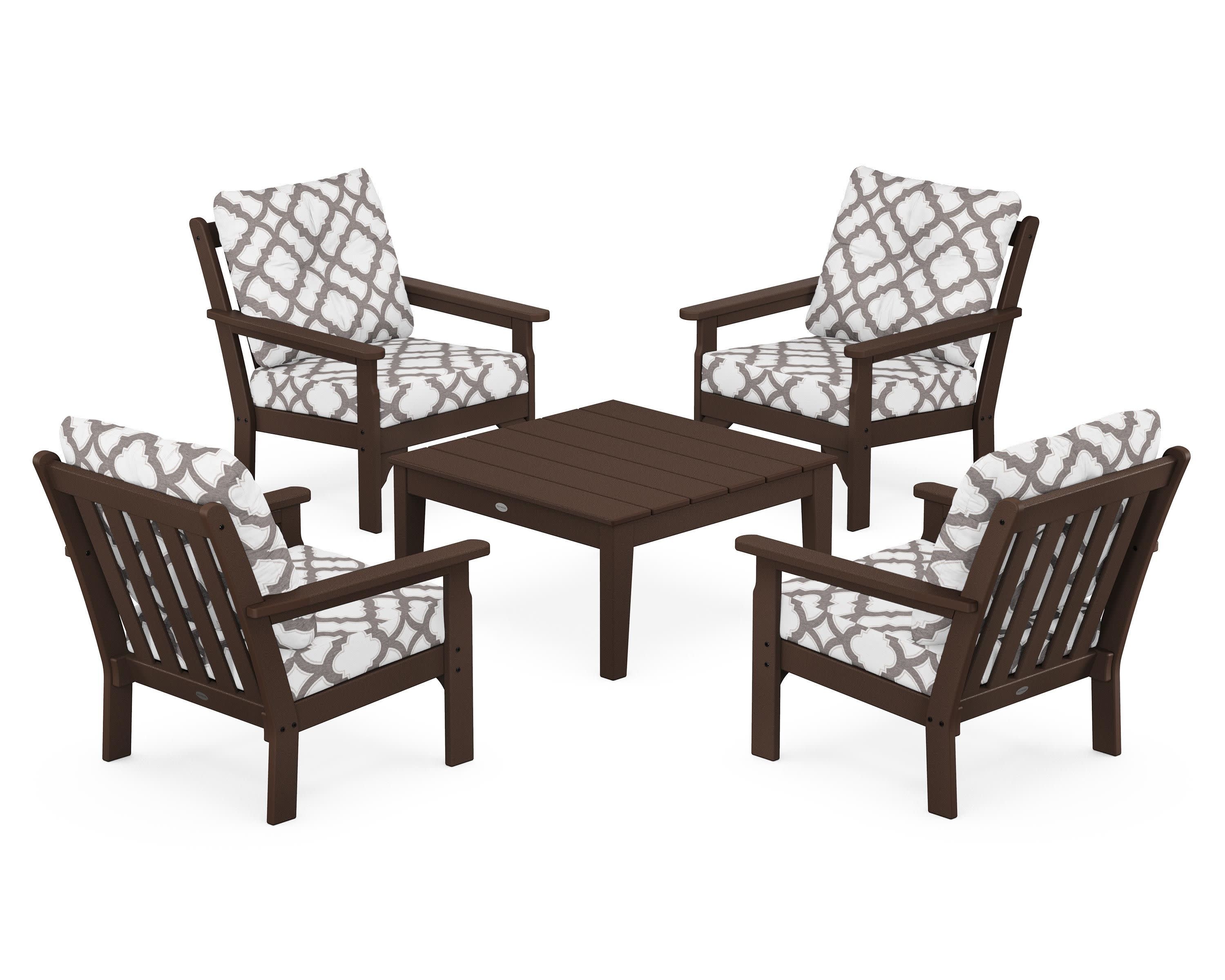 Vineyard 5-Piece Deep Seating Conversation Set in Mahogany / Trellis Grey Mist