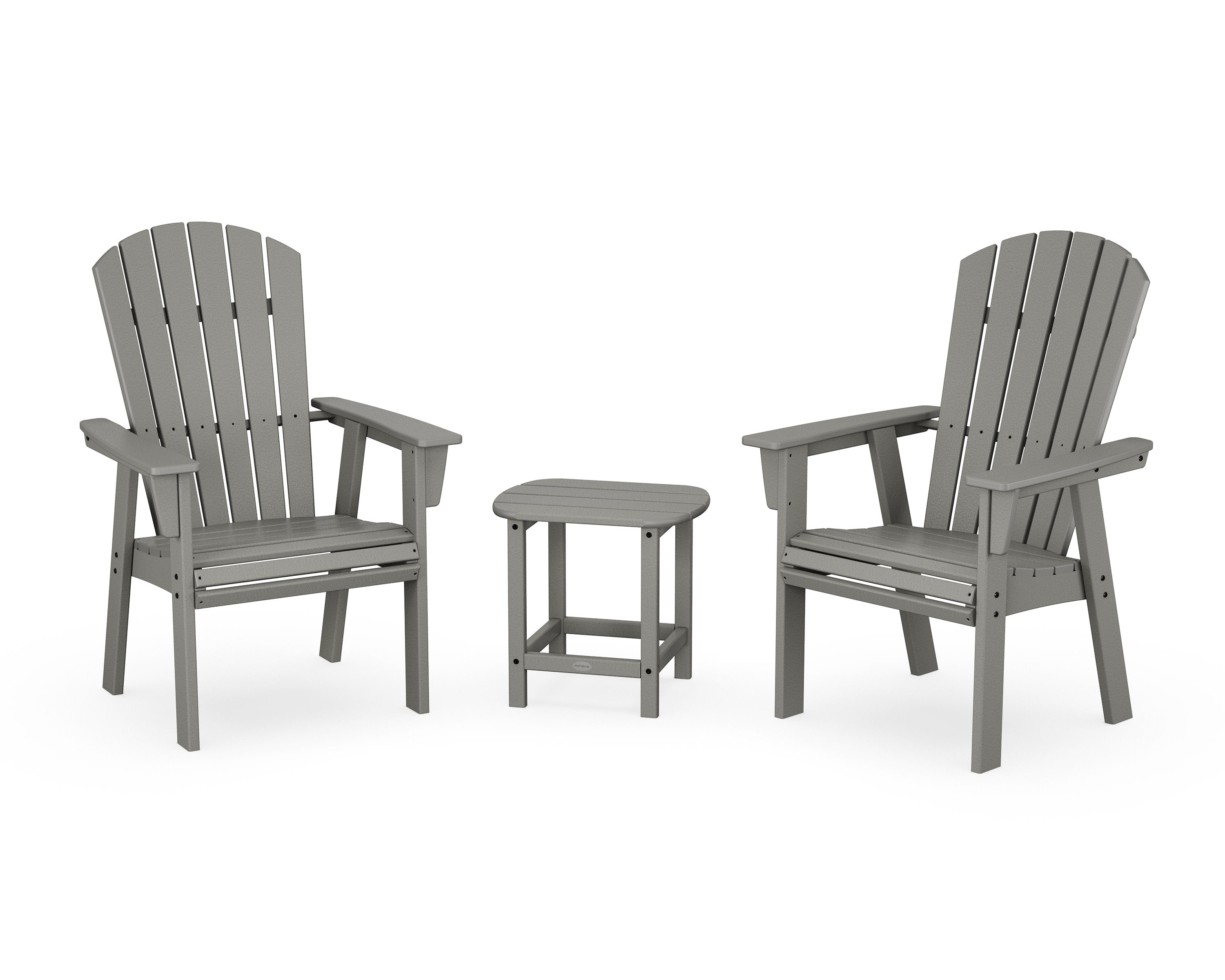 Nautical 3-Piece Curveback Upright Adirondack Chair Set in Slate Grey