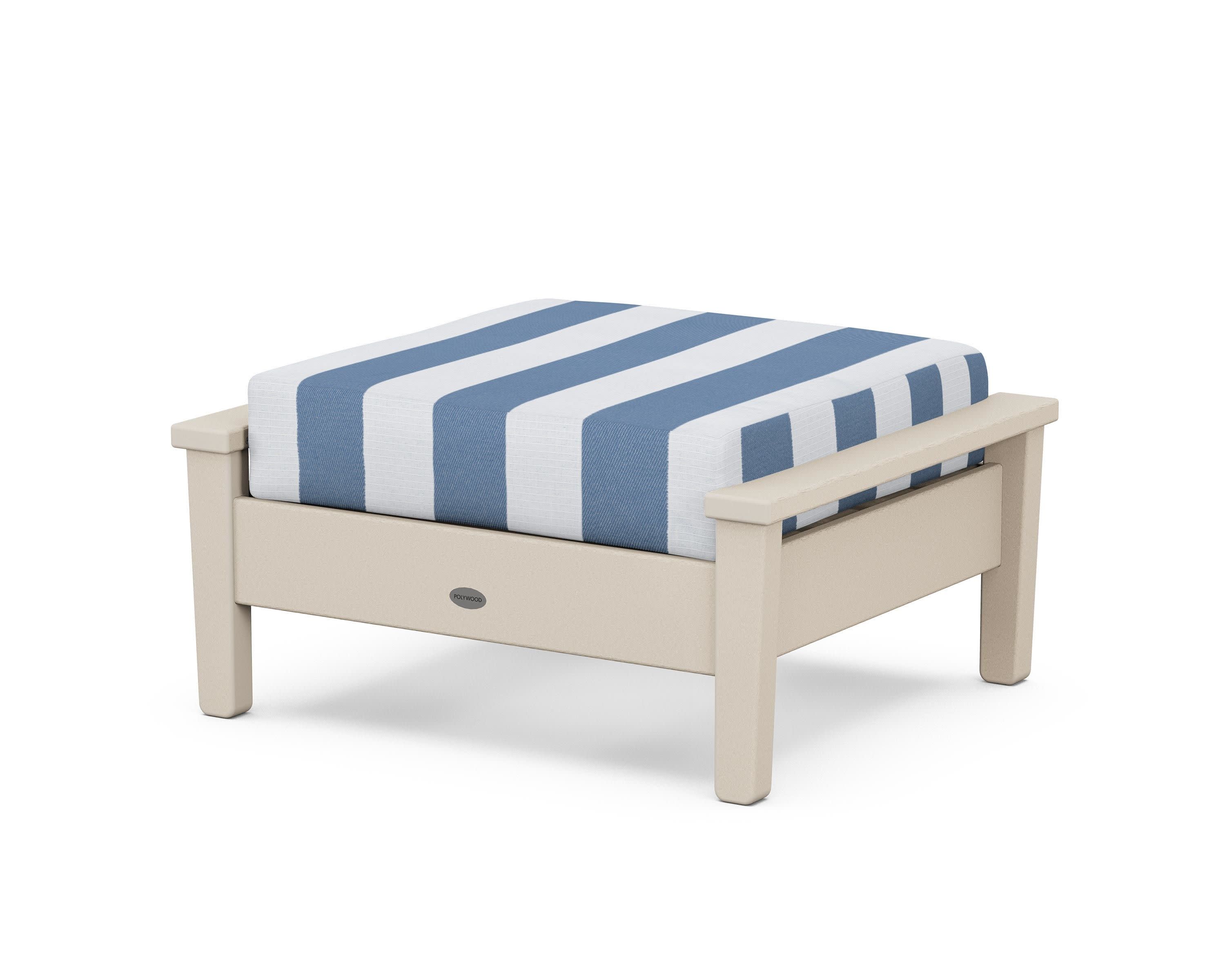 Prescott Deep Seating Ottoman in Sand / Cabana Stripe Sky Blue