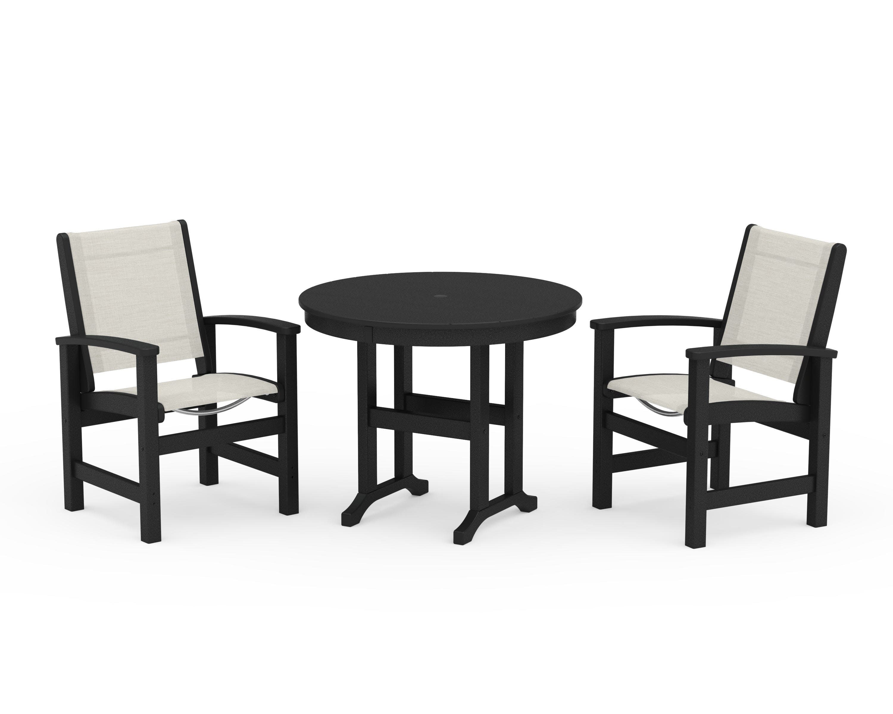 Coastal 3-Piece Round Dining Set in Black / Parchment Sling