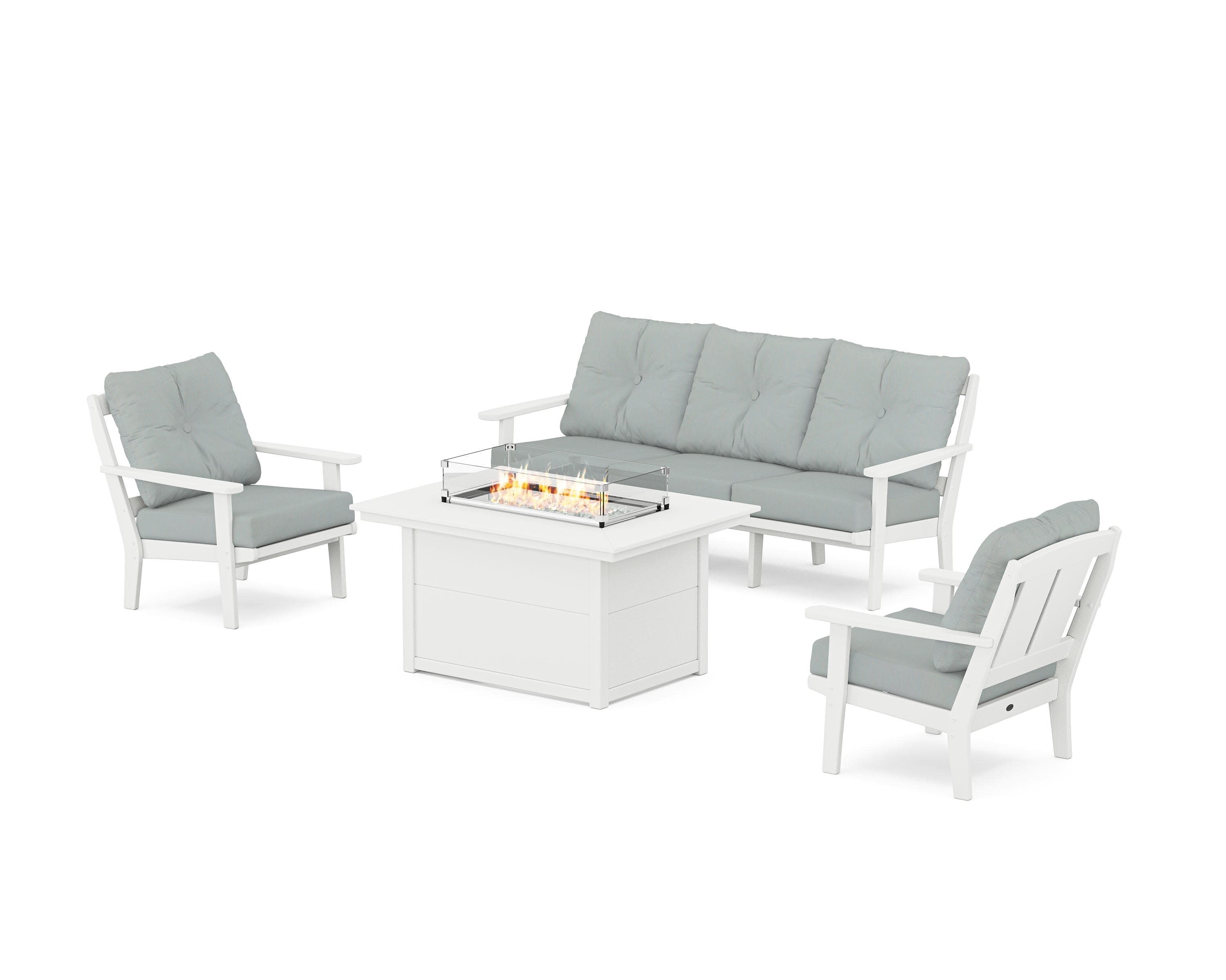Mission Deep Seating Fire Pit Table Set in White / Spa