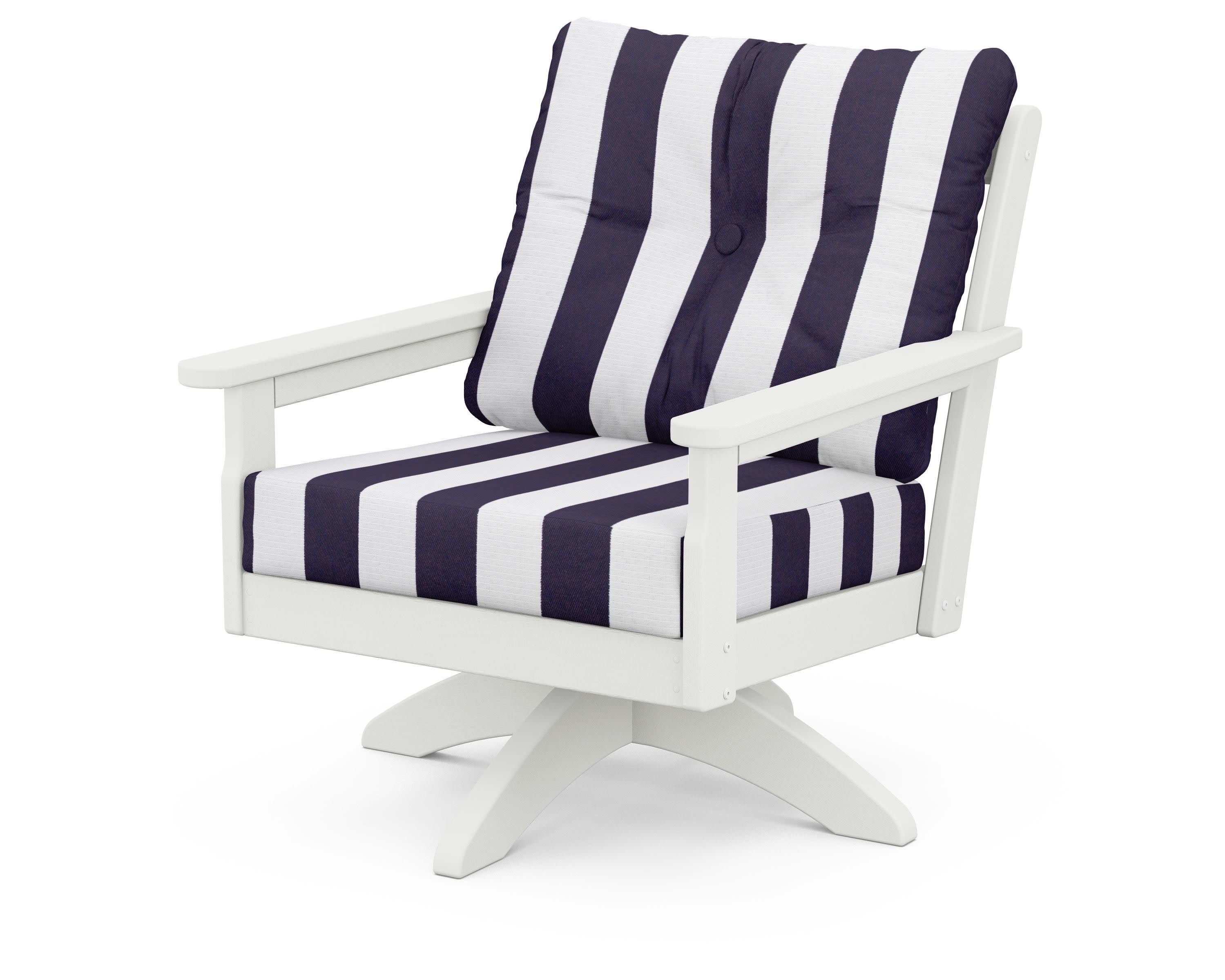 Vineyard Deep Seating Swivel Chair in Vintage White / Cabana Stripe Navy
