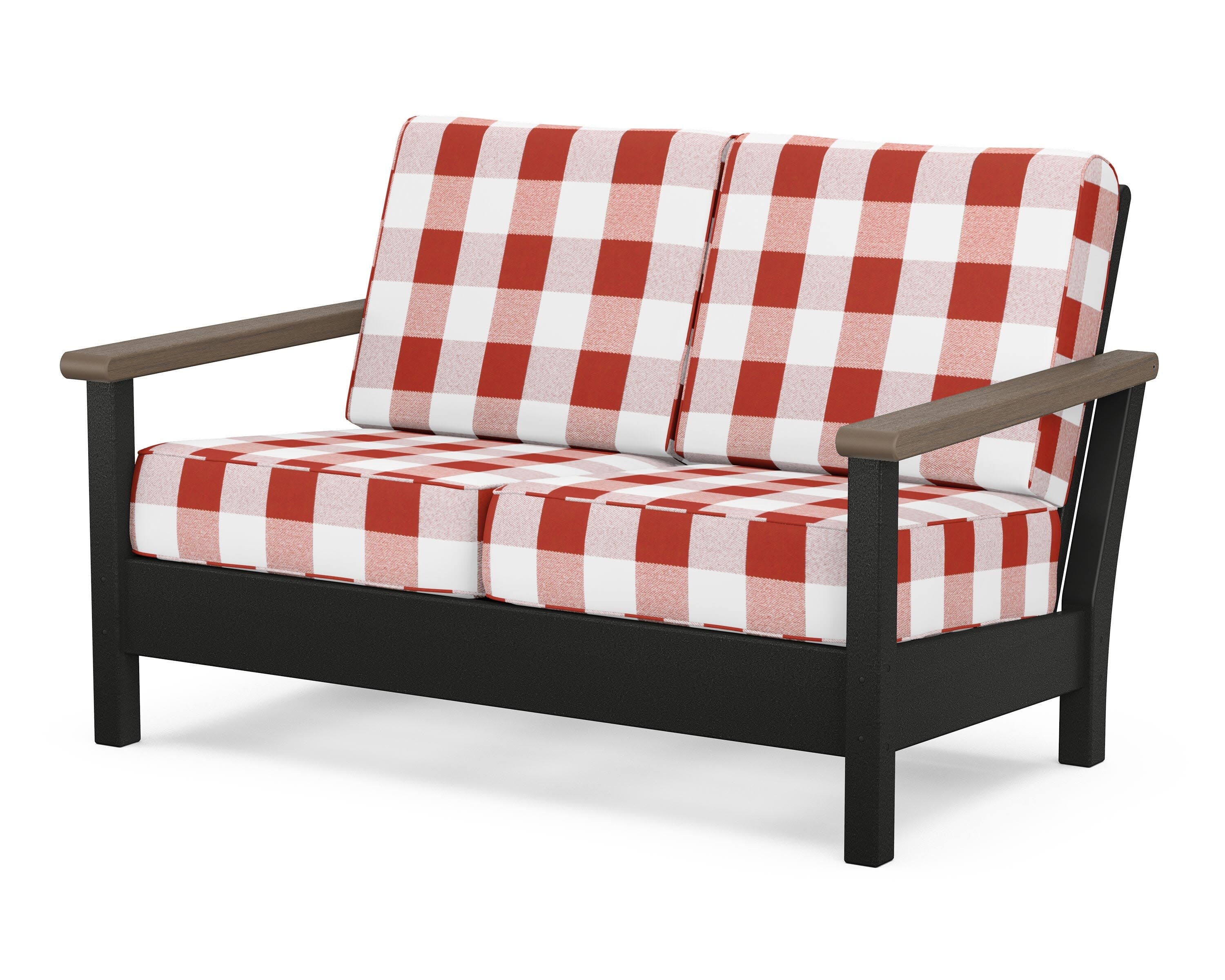 Harbour Deep Seating Loveseat in Black / Kona / Buffalo Plaid Crimson