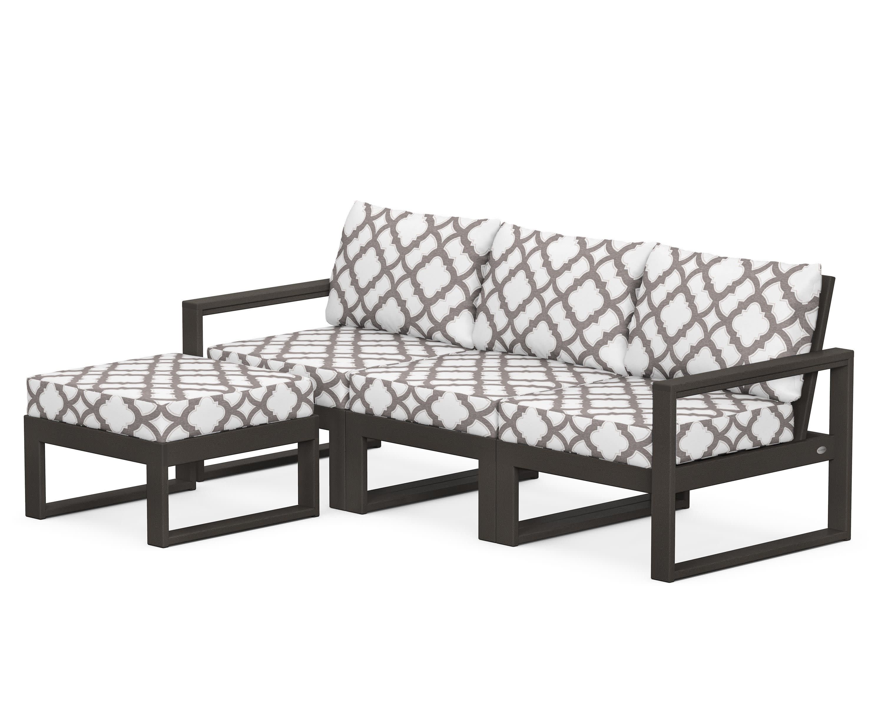 EDGE 4-Piece Modular Deep Seating Set with Ottoman in Vintage Coffee / Trellis Grey Mist