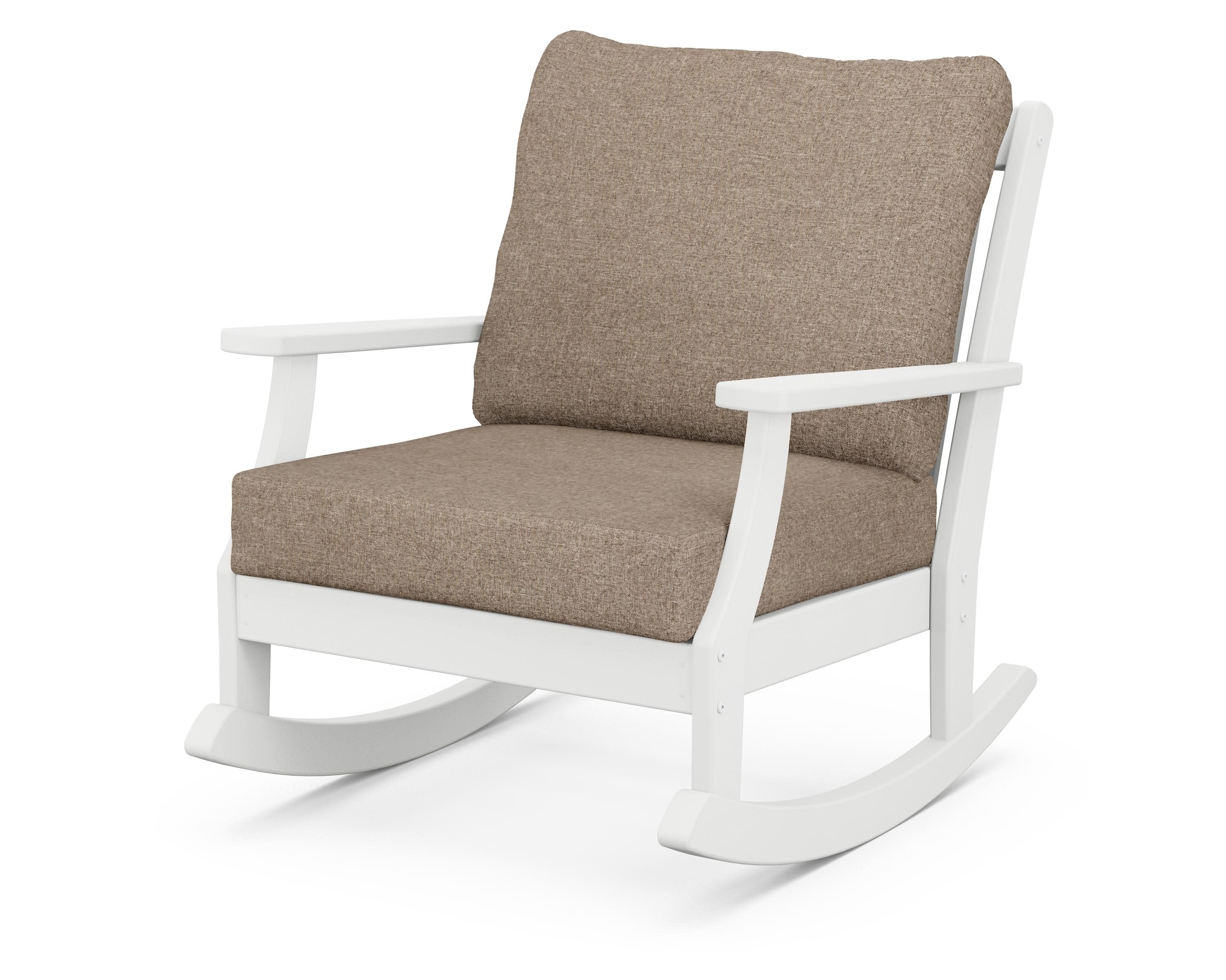 Braxton Deep Seating Rocking Chair in White / Spiced Burlap