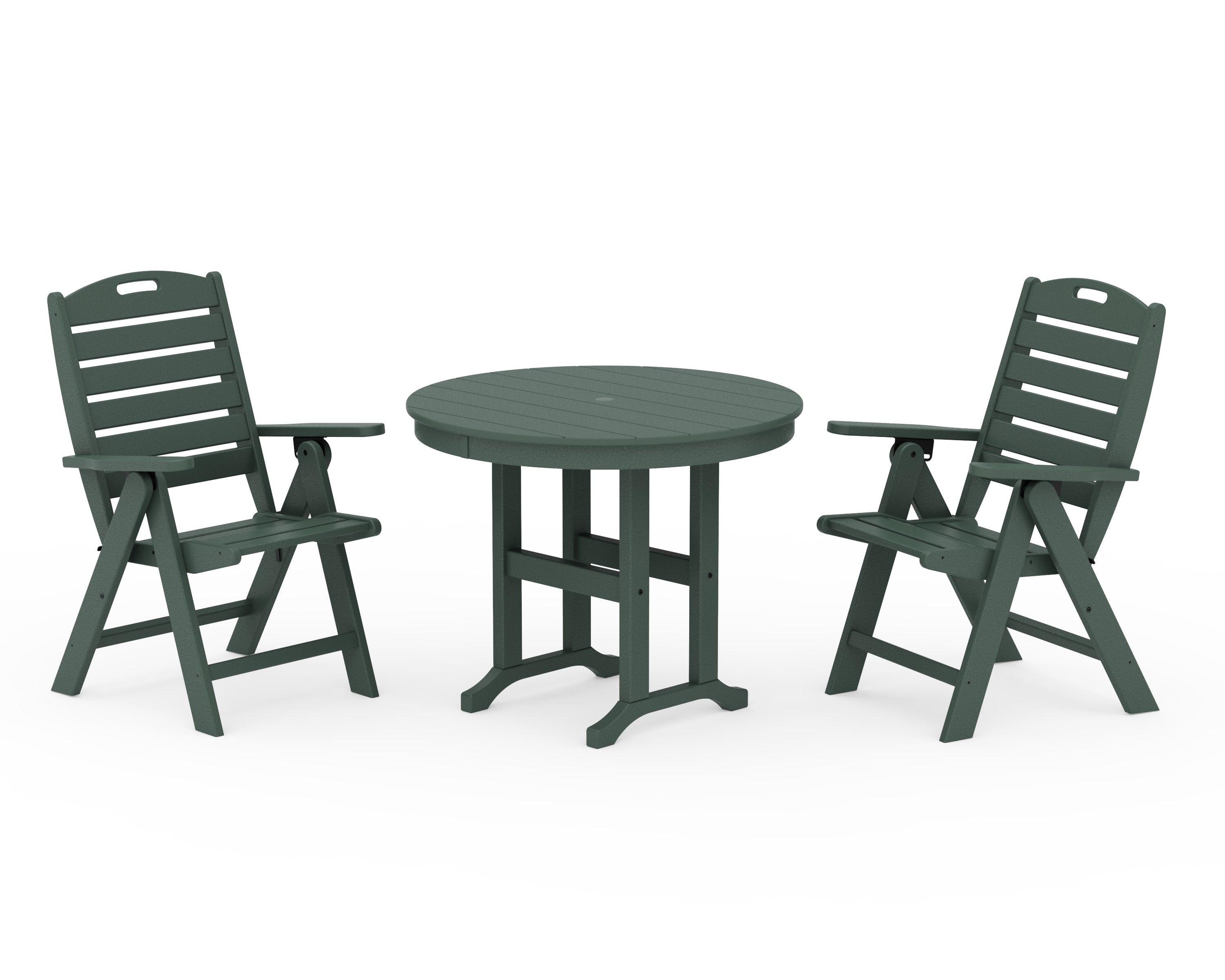Nautical Folding Highback Chair 3-Piece Round Dining Set in Green