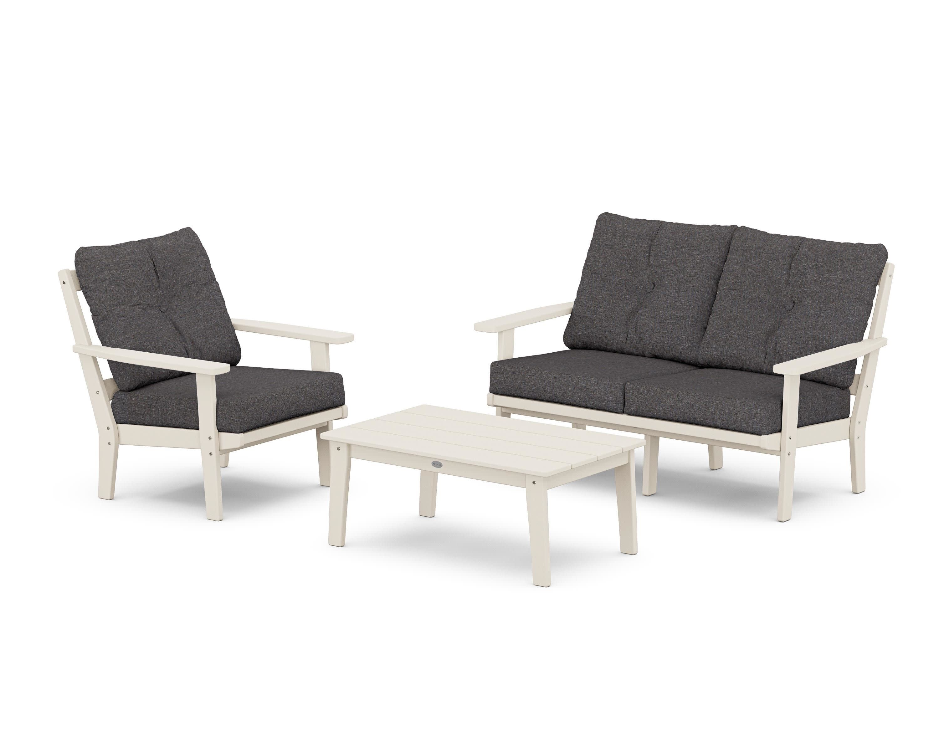 Oxford 3-Piece Deep Seating Set with Loveseat in Sand / Ash Charcoal
