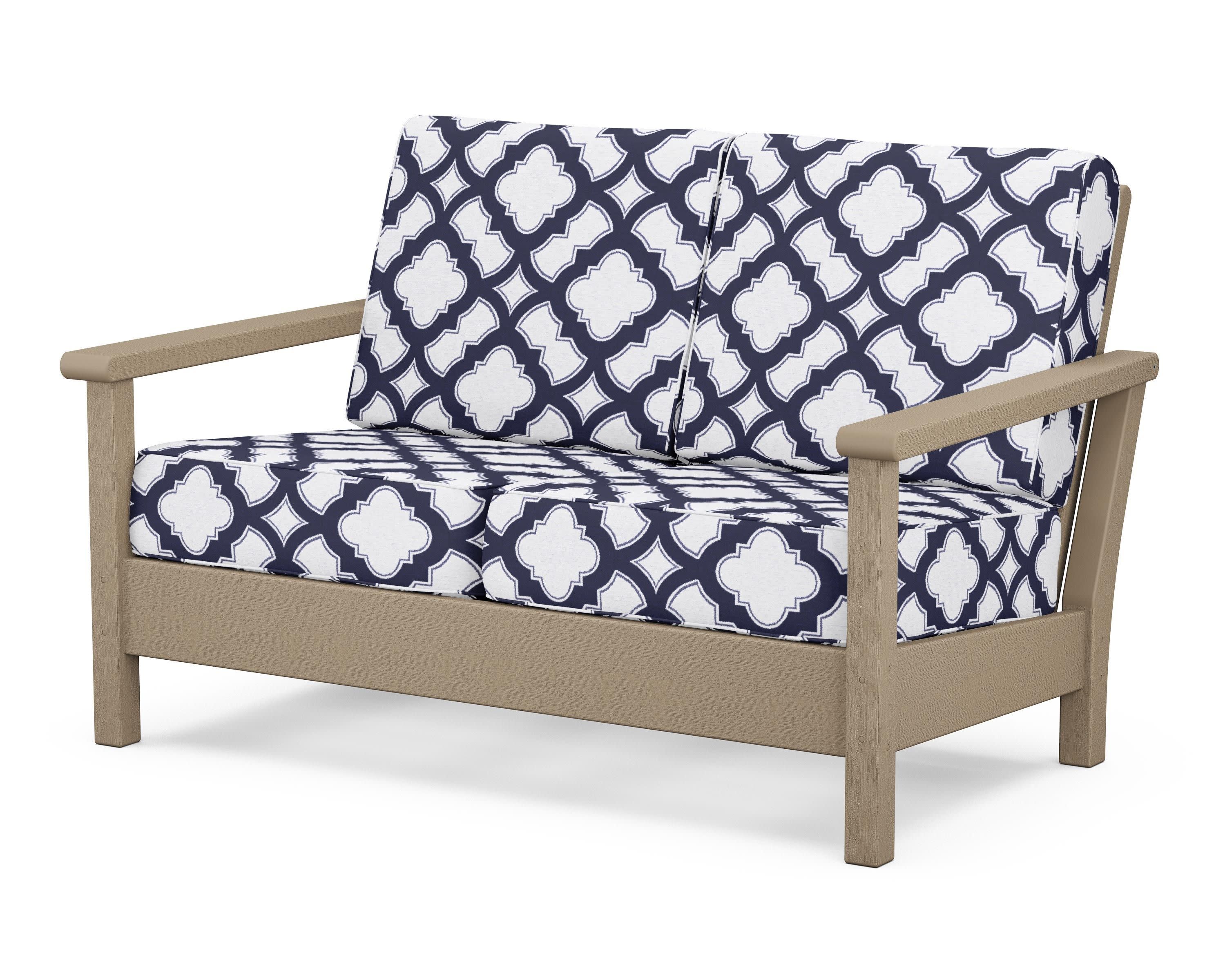 Harbour Deep Seating Loveseat in Vintage Sahara / Trellis Navy