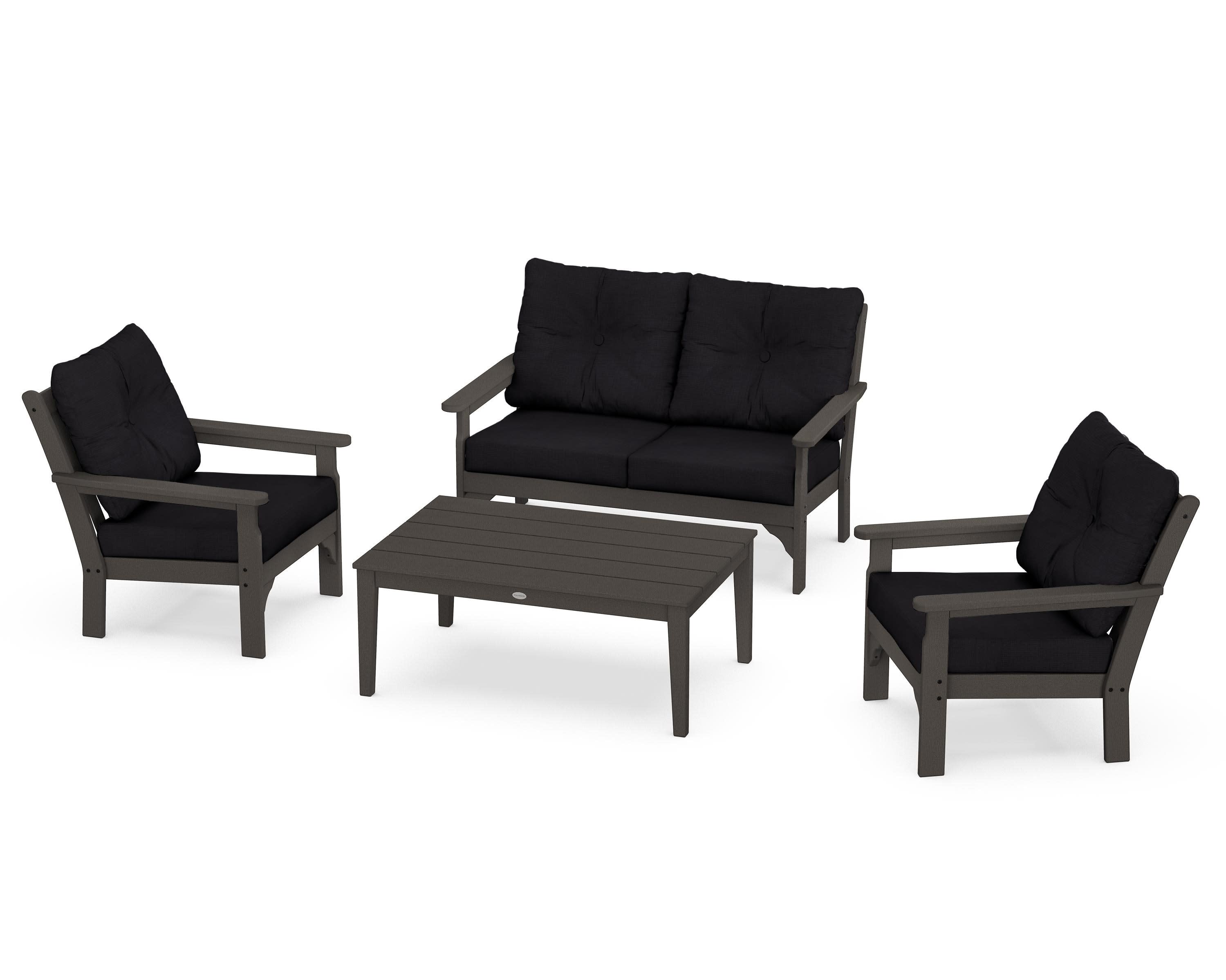 Vineyard 4-Piece Deep Seating Set in Vintage Coffee / Midnight Linen