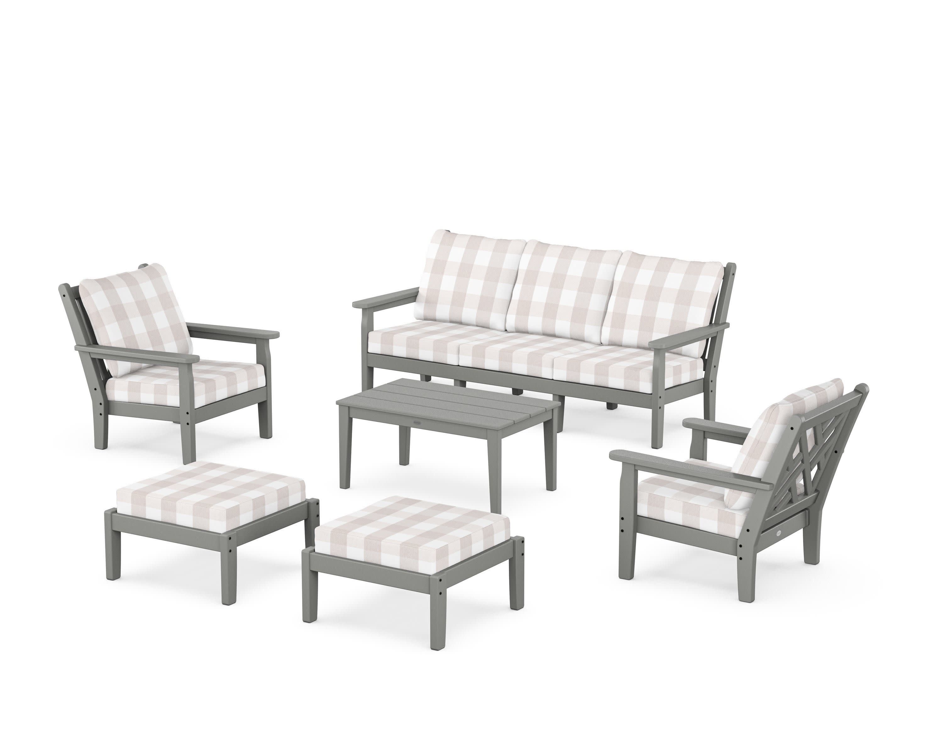 Chippendale 6-Piece Lounge Sofa Set in Slate Grey / Buffalo Plaid Dune Burlap