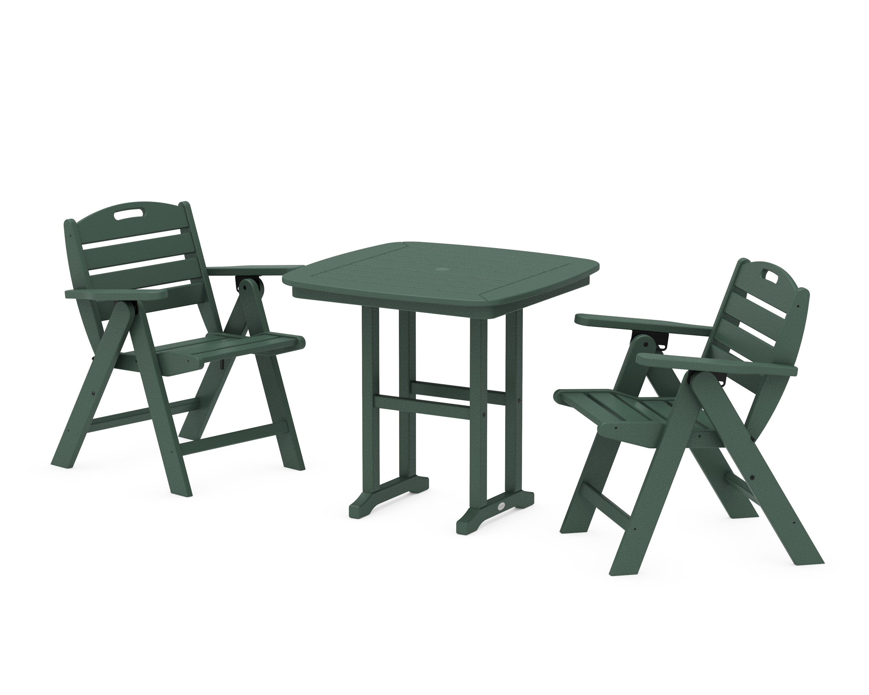 Nautical Folding Lowback Chair 3-Piece Dining Set in Green