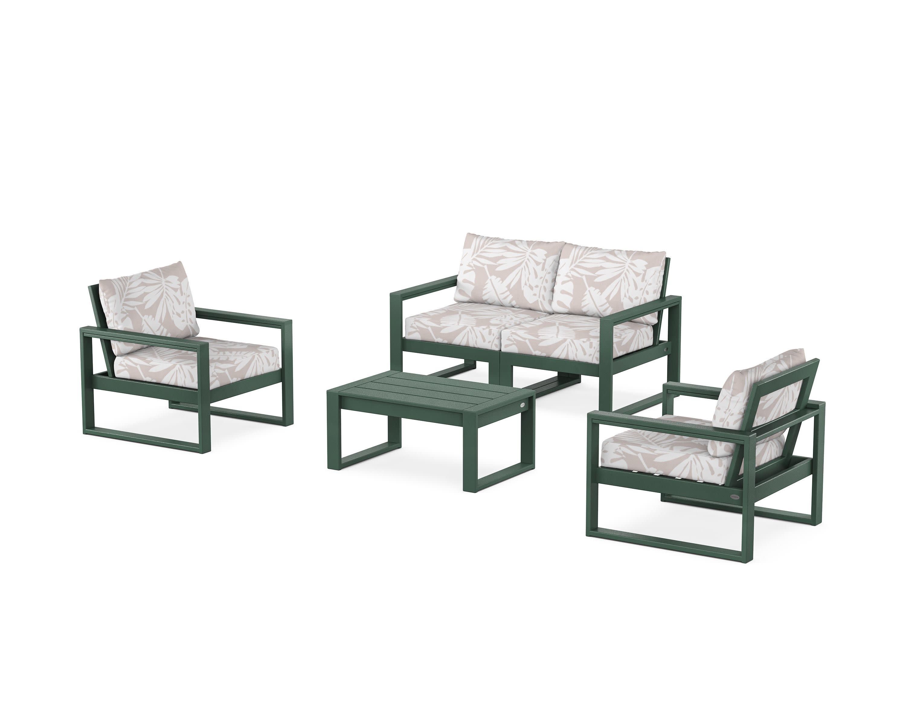 EDGE Sectional 4-Piece Deep Seating Set with Loveseat in Green / Leaf Dune Burlap