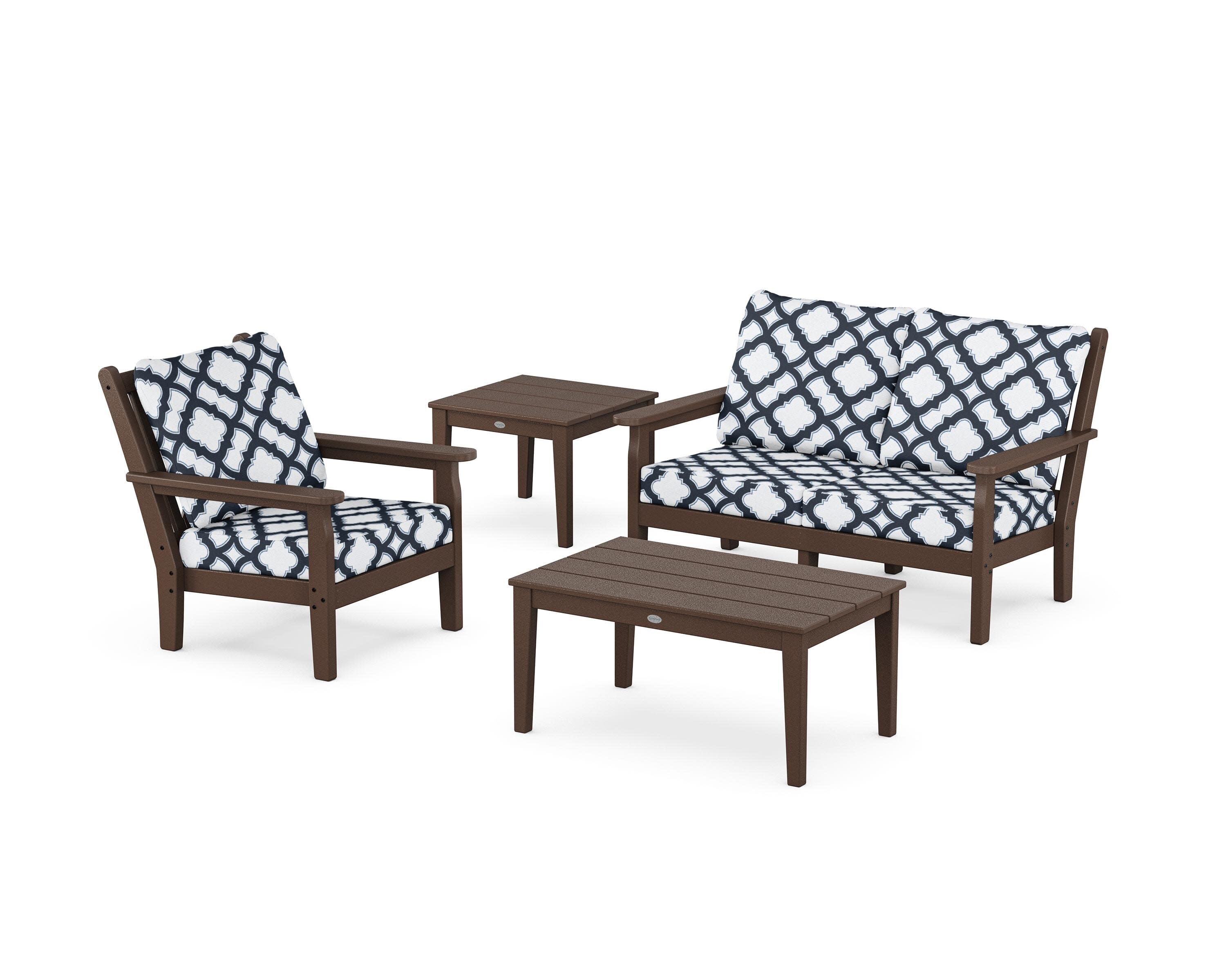 Chippendale 4-Piece Deep Seating Set in Mahogany / Trellis Marine Indigo