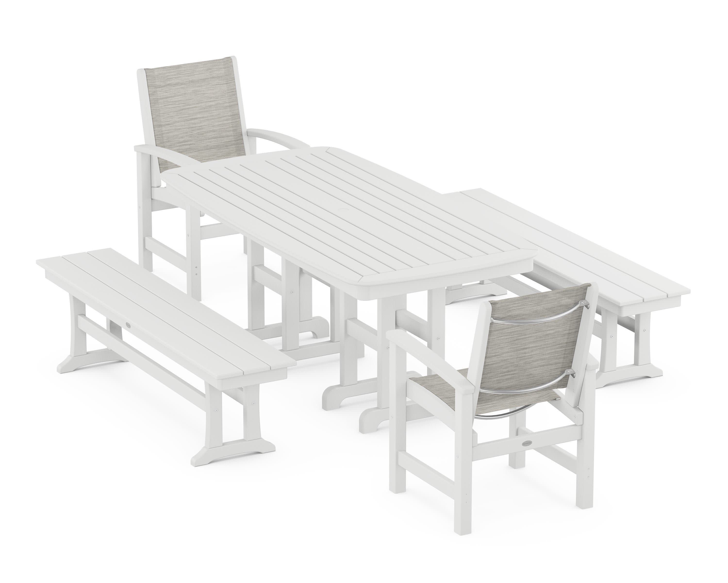 Coastal 5-Piece Dining Set in White / Birch Sling