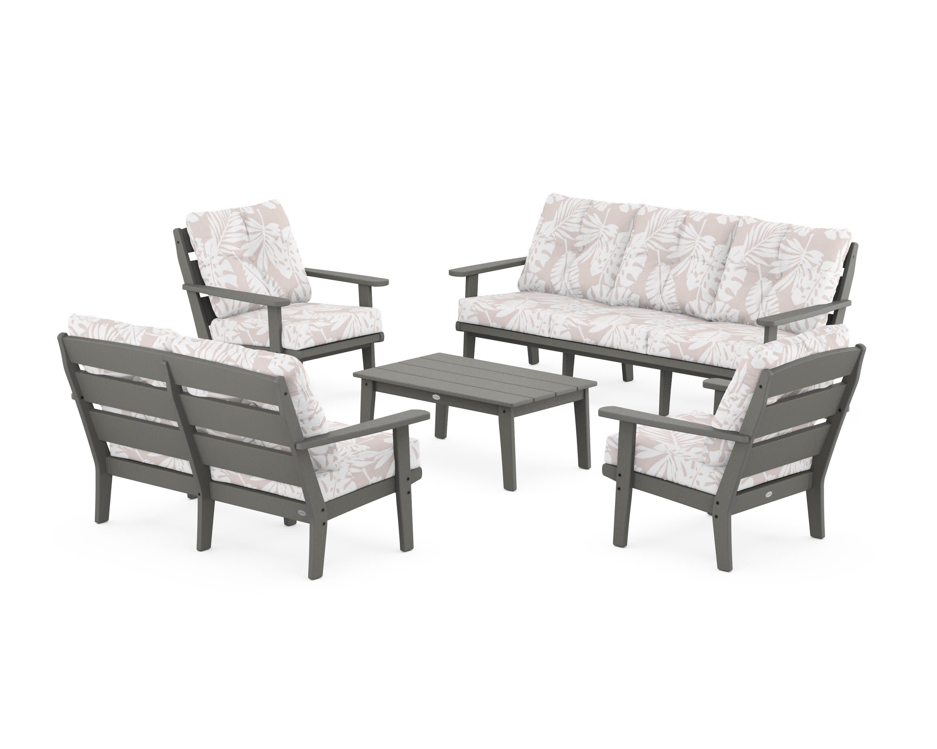 Lakeside 5-Piece Lounge Sofa Set in Slate Grey / Leaf Dune Burlap