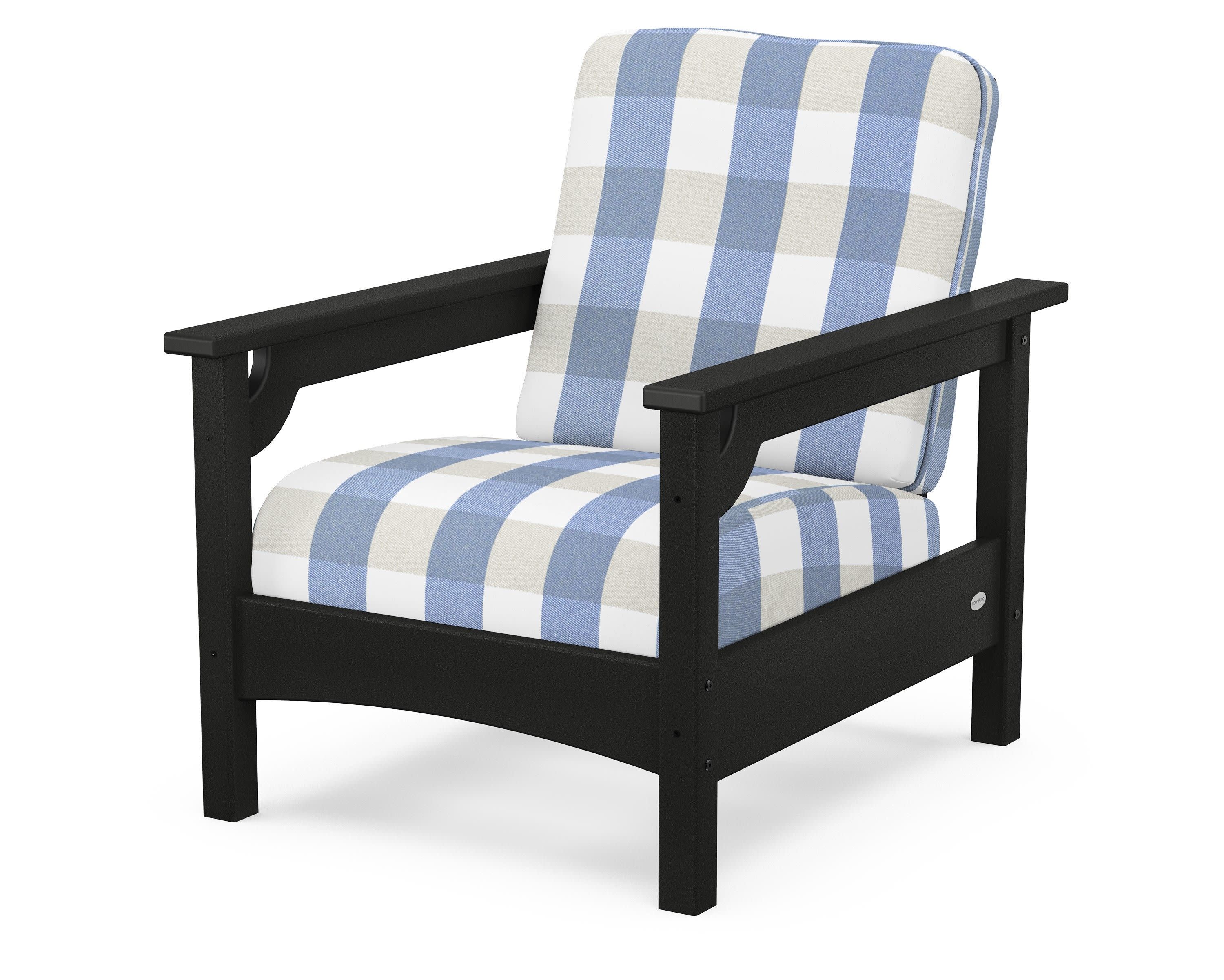 Club Chair in Black / Buffalo Plaid Sky Blue