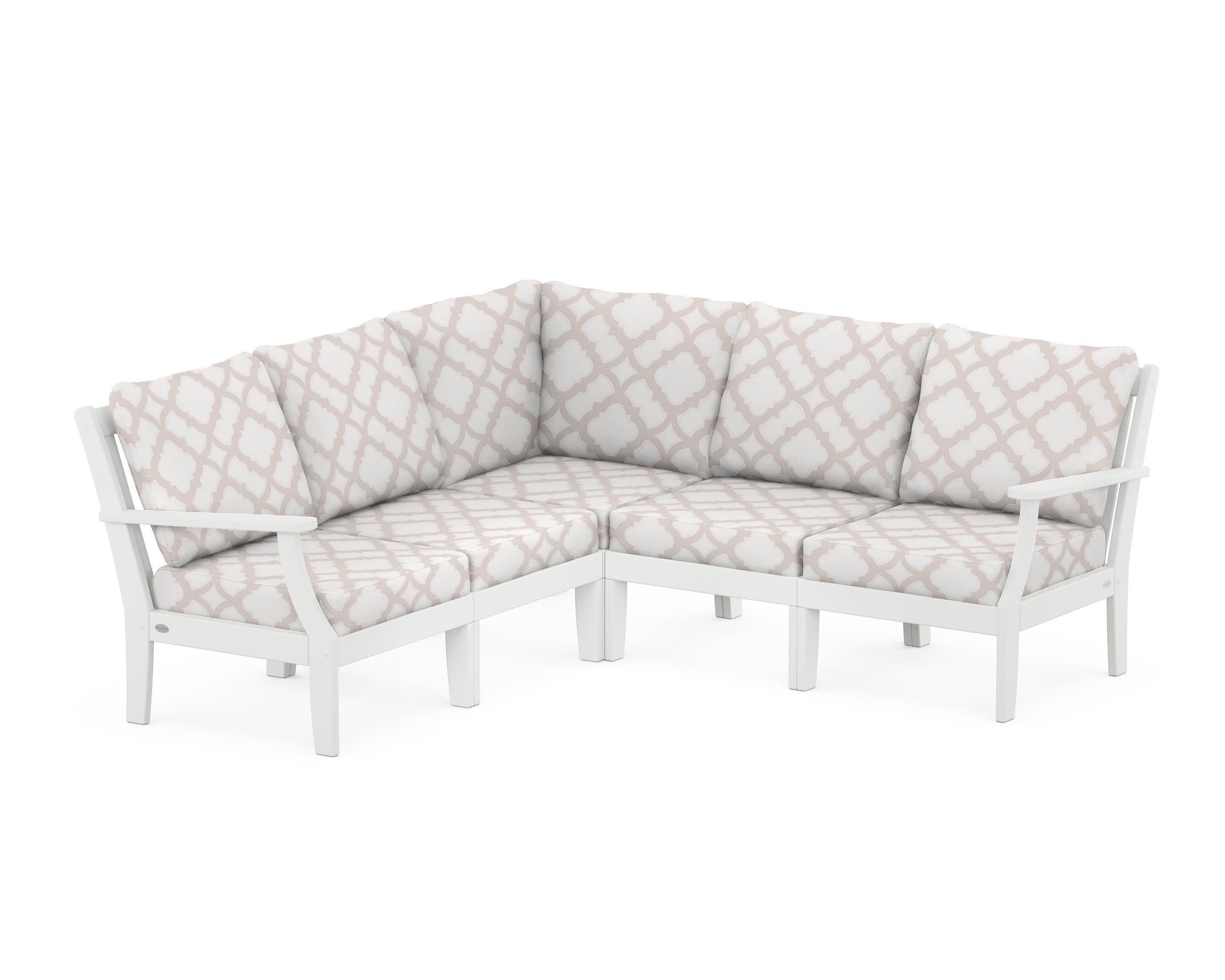 Braxton Modular 5-Piece Deep Seating Set in White / Trellis Dune Burlap