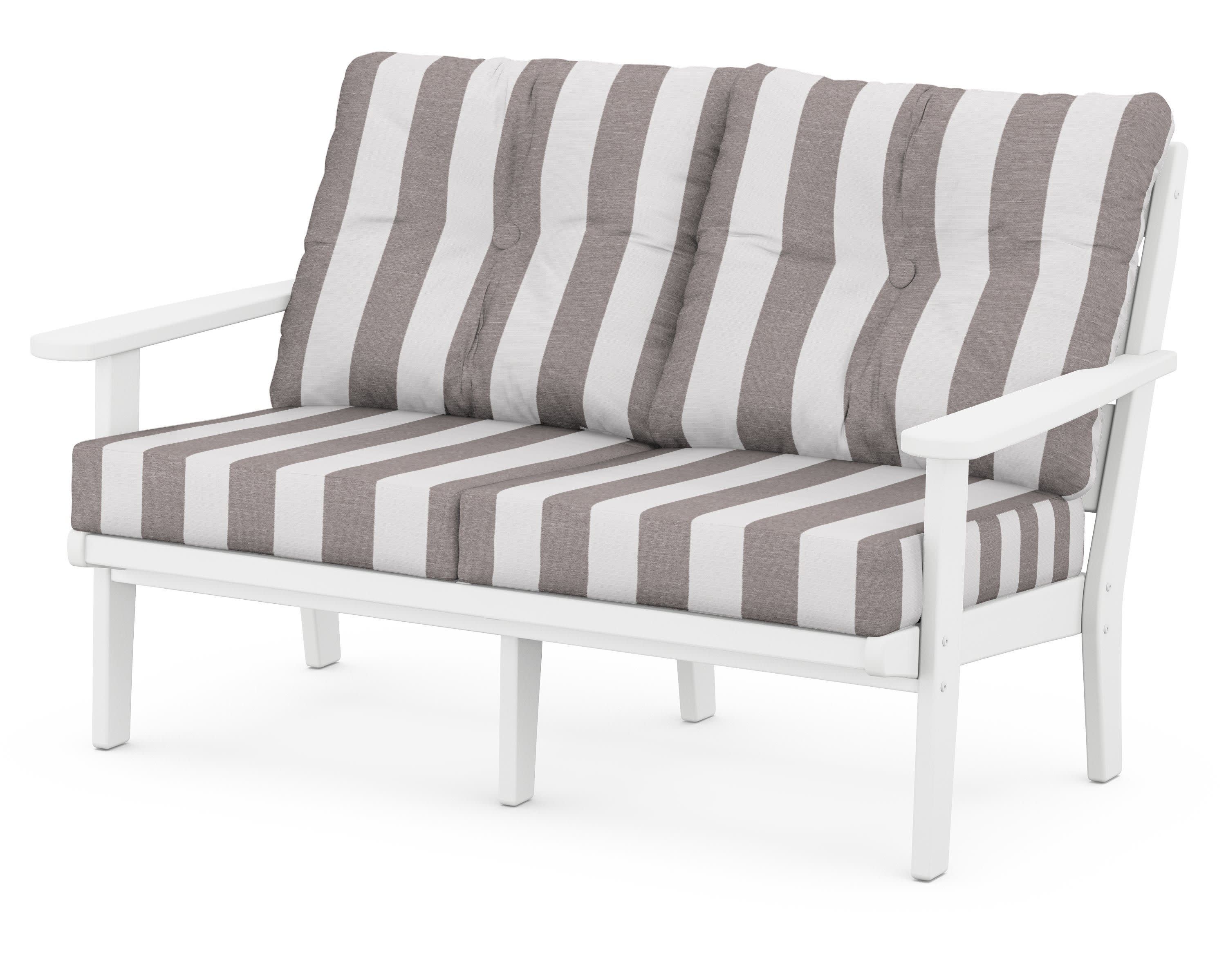 Lakeside Deep Seating Loveseat in White / Cabana Stripe Grey Mist