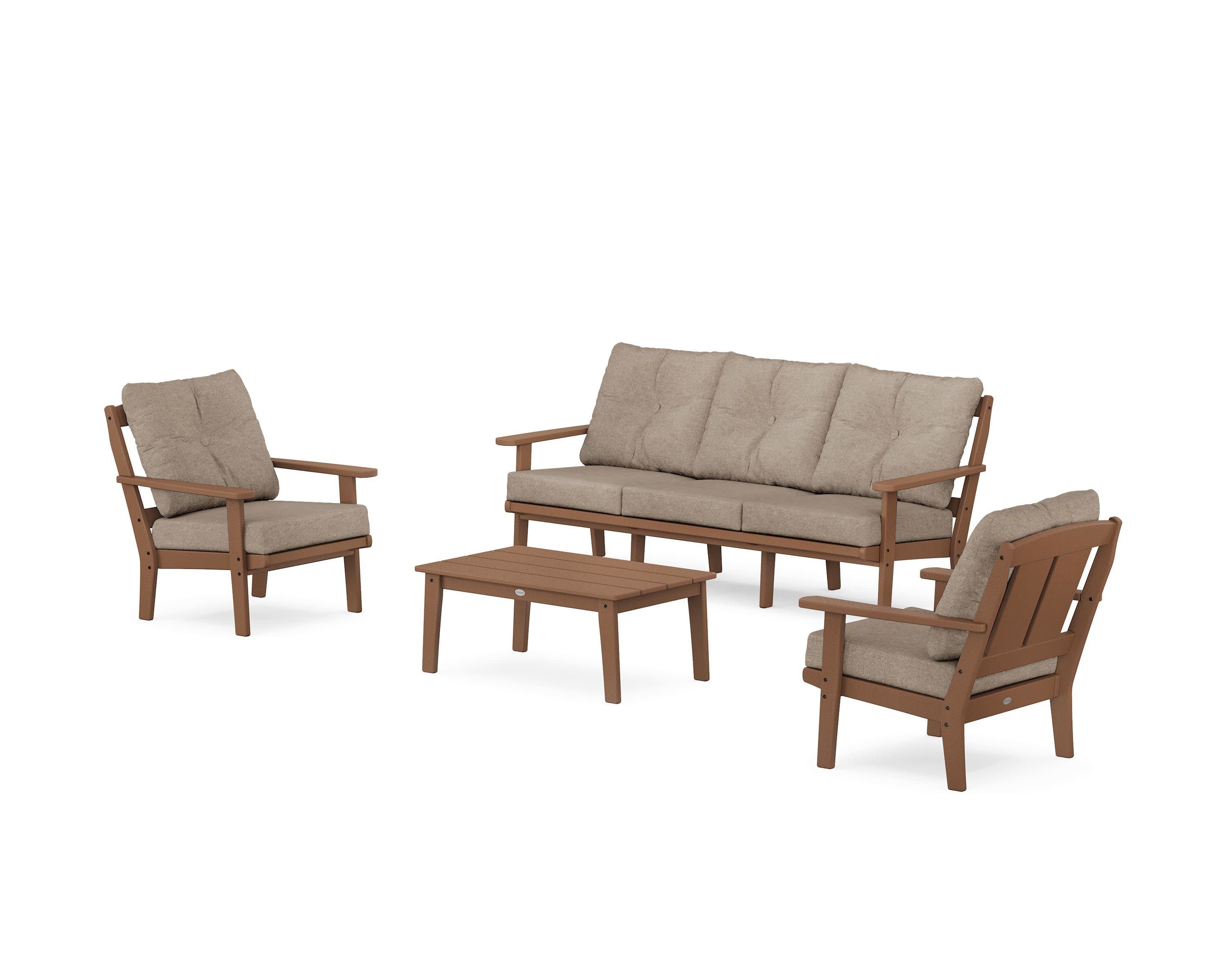 Mission 4-Piece Deep Seating Set with Sofa in Teak / Spiced Burlap