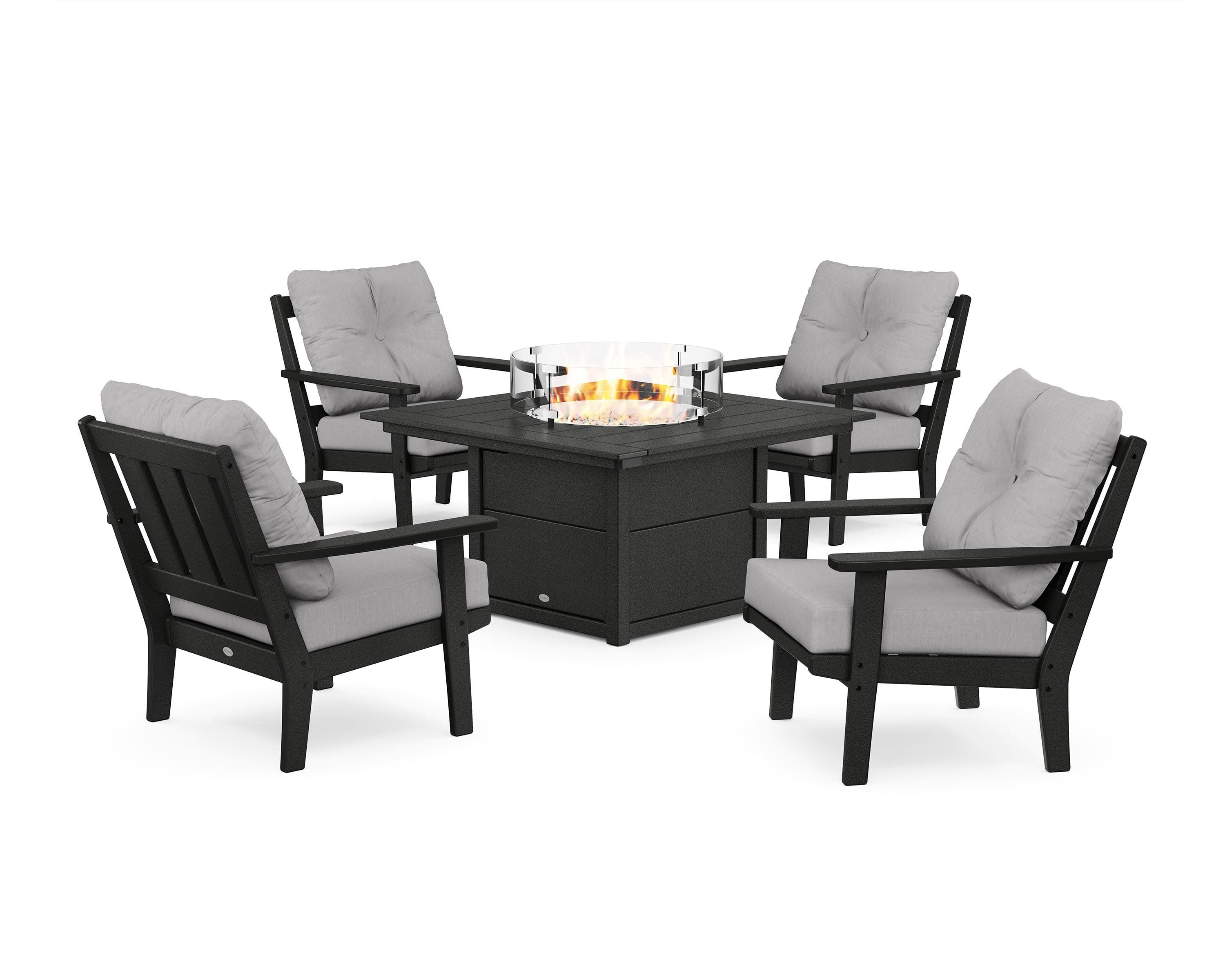 Oxford 5-Piece Deep Seating Set with Fire Pit Table in Black / Granite