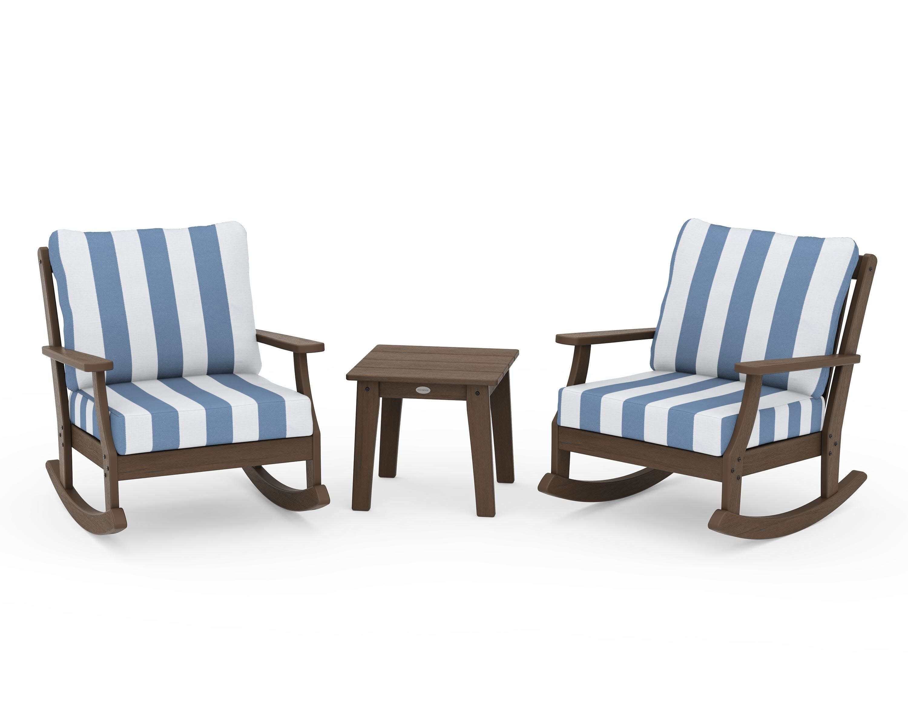 Braxton 3-Piece Deep Seating Rocker Set in Kona / Cabana Stripe Sky Blue