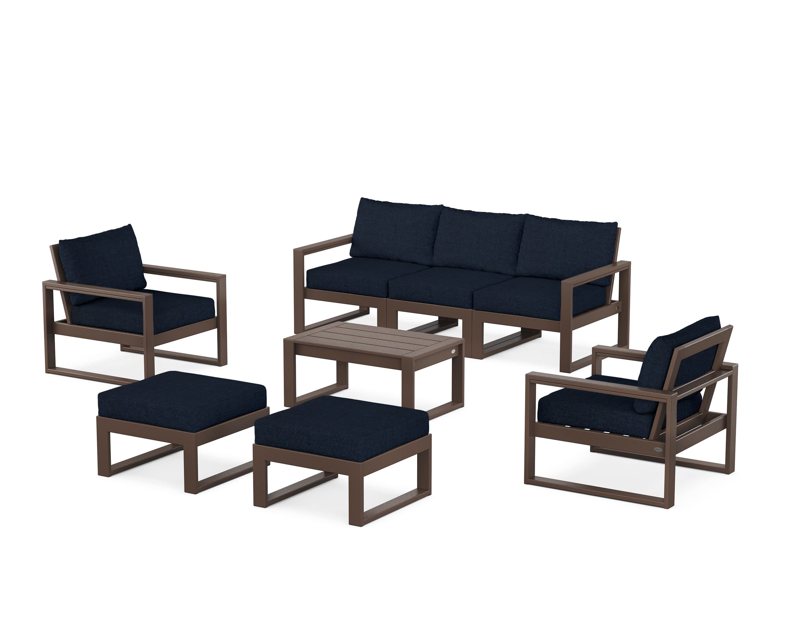 EDGE Sectional 8-Piece Lounge Sofa Set in Mahogany / Marine Indigo