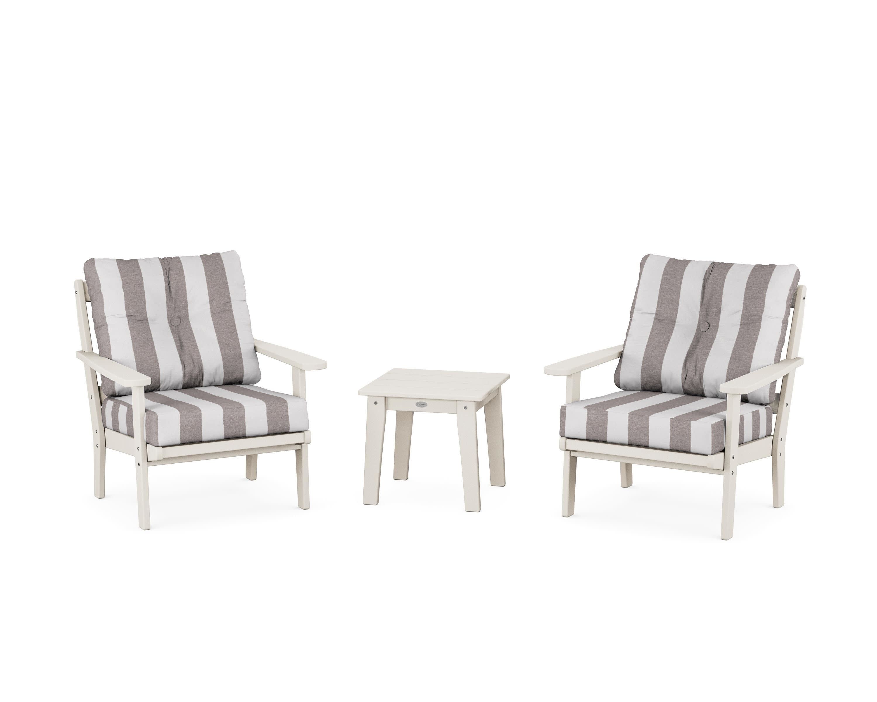 Mission 3-Piece Deep Seating Set in Sand / Cabana Stripe Grey Mist