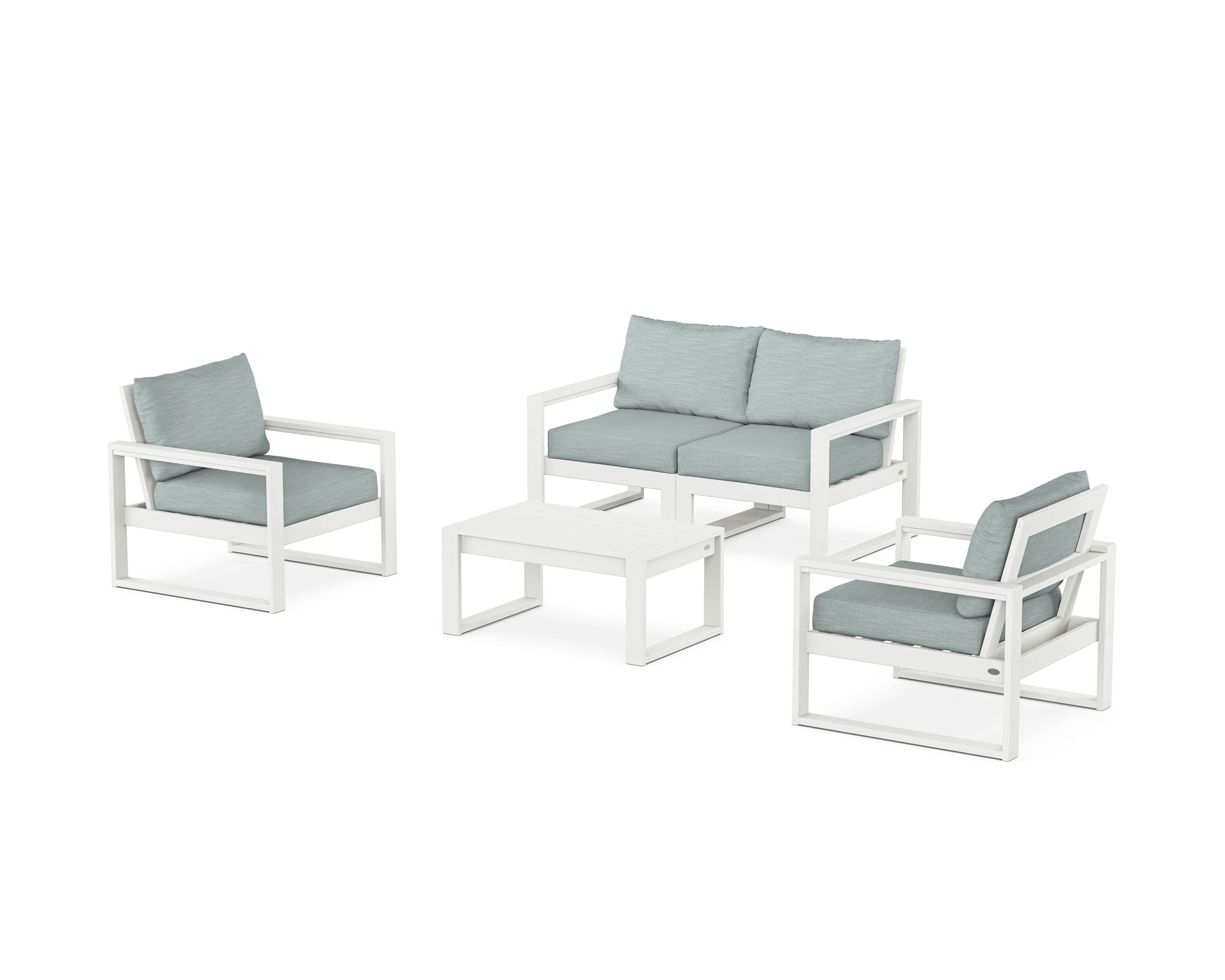 EDGE Sectional 4-Piece Deep Seating Set with Loveseat in Vintage White / Soothe Mist