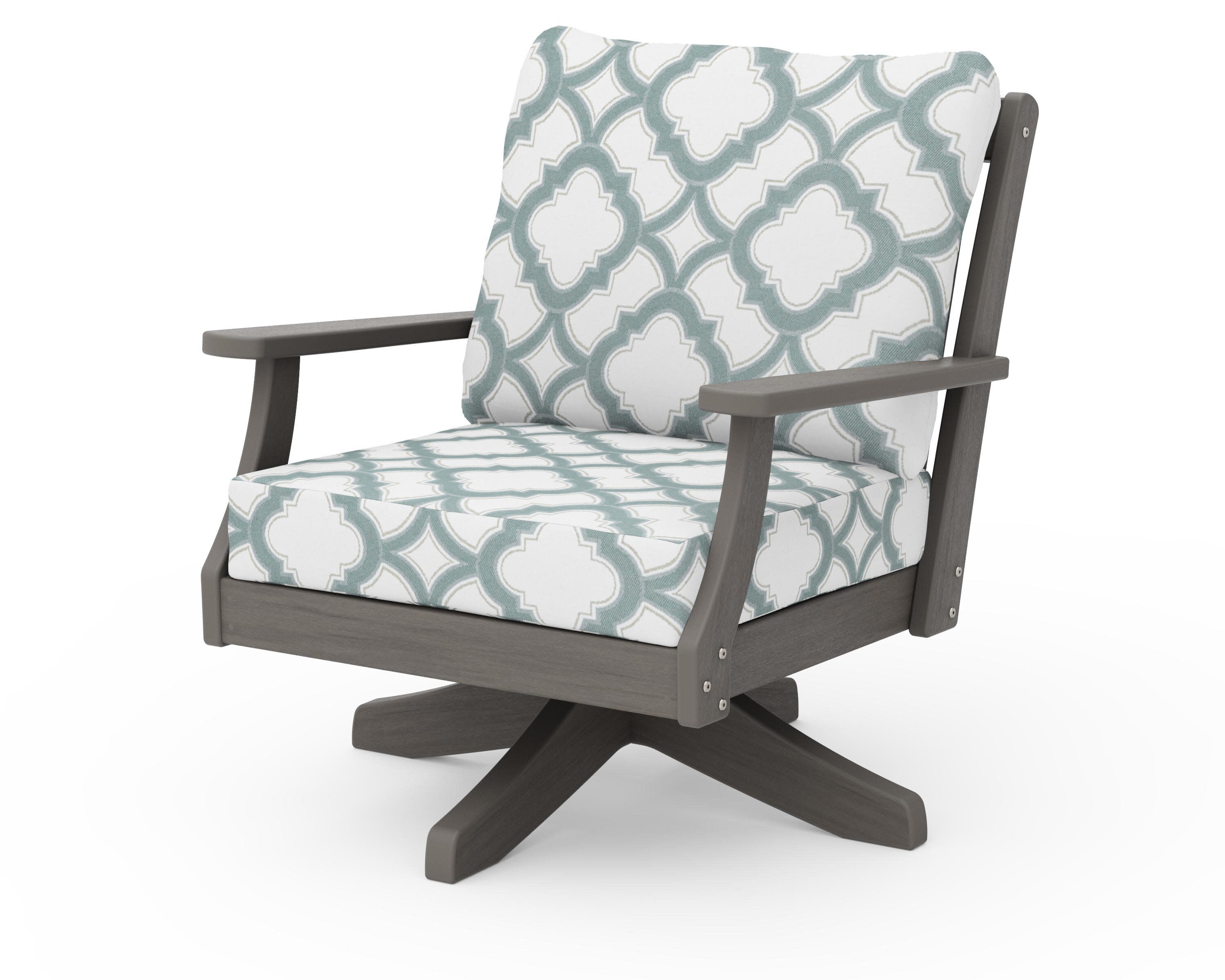 Braxton Deep Seating Swivel Chair in Driftwood / Trellis Glacier Spa