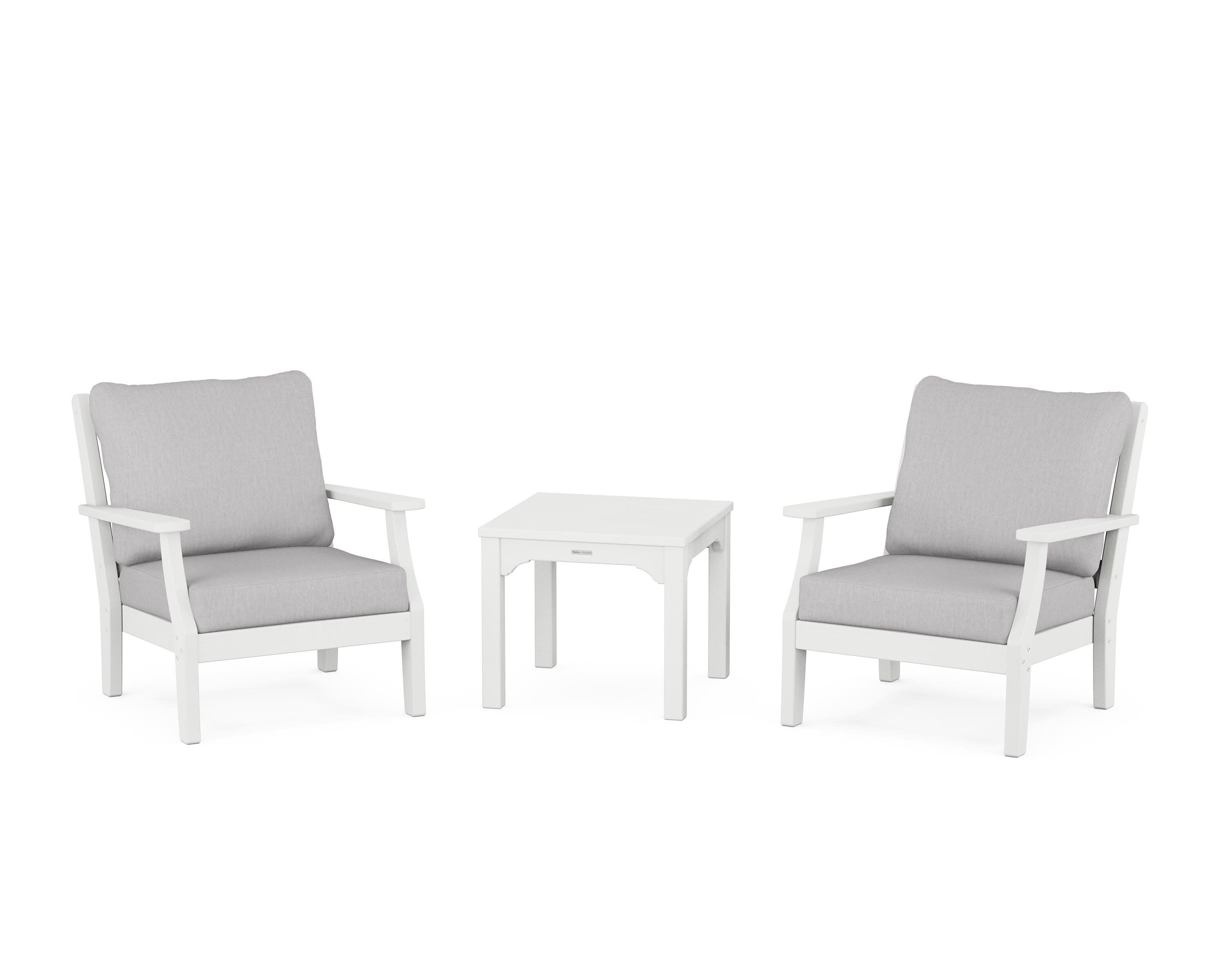 Chinoiserie 3-Piece Deep Seating Set in White / Granite