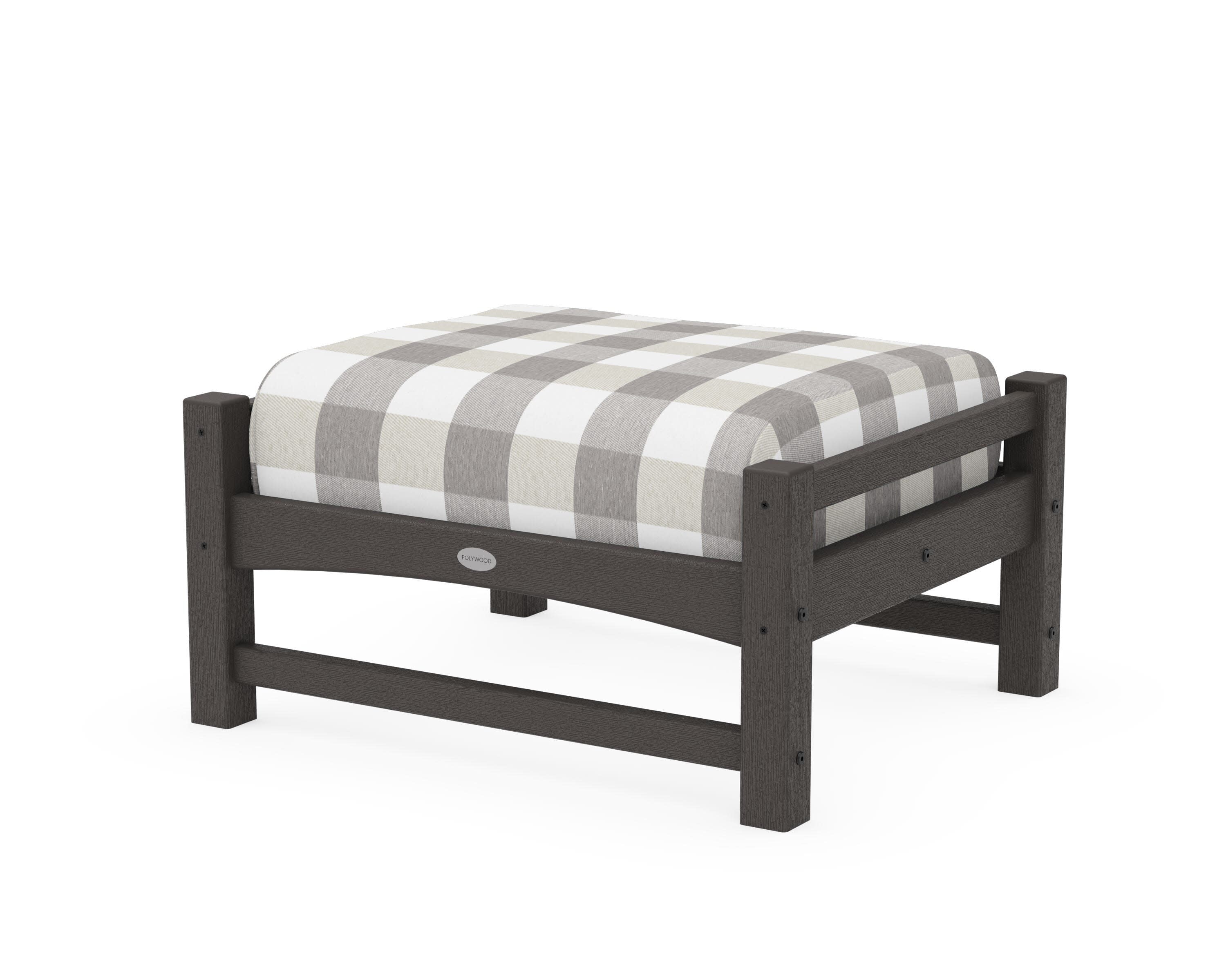 Club Ottoman in Vintage Coffee / Buffalo Plaid Grey Mist