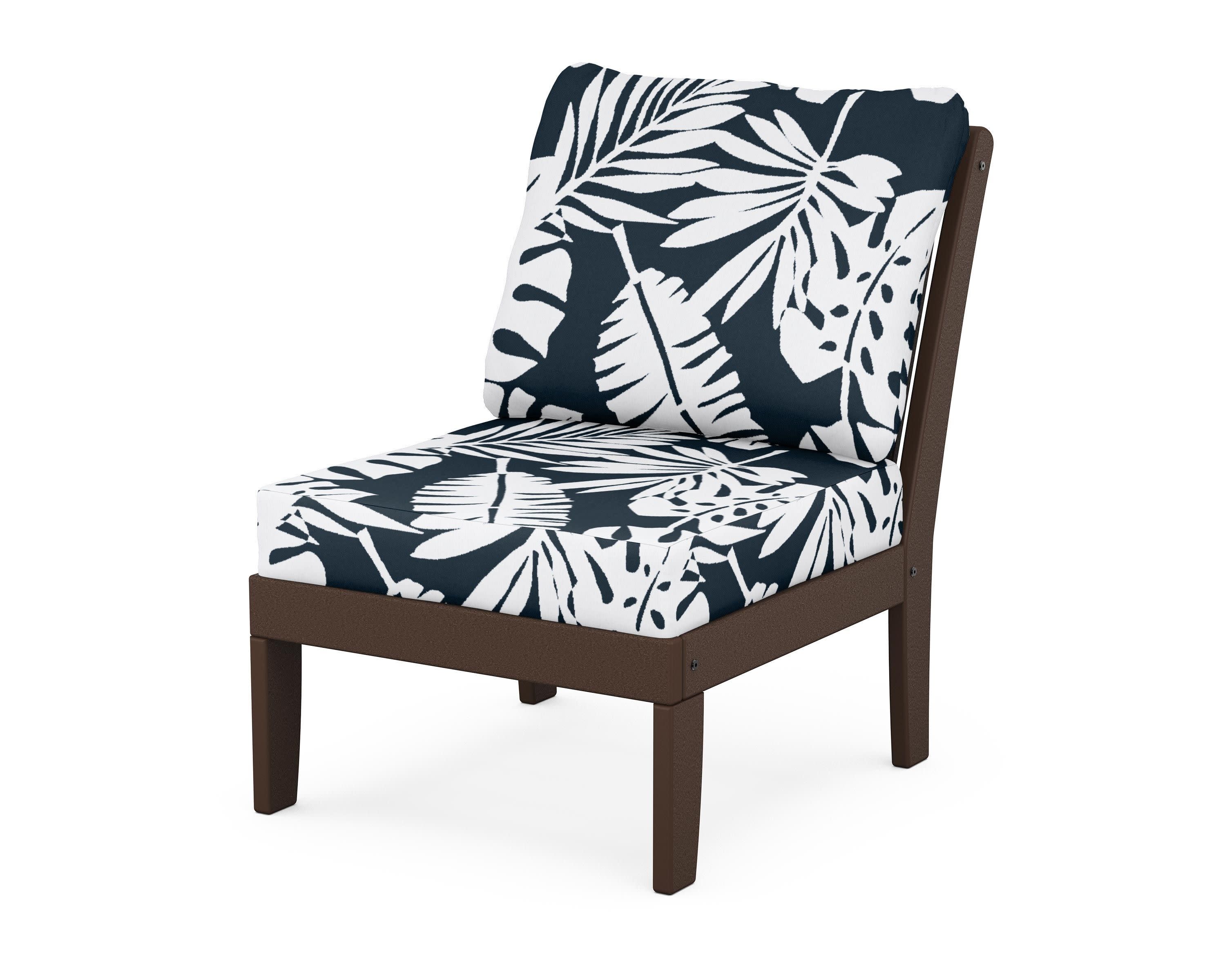 Braxton Modular Armless Chair in Mahogany / Leaf Marine Indigo