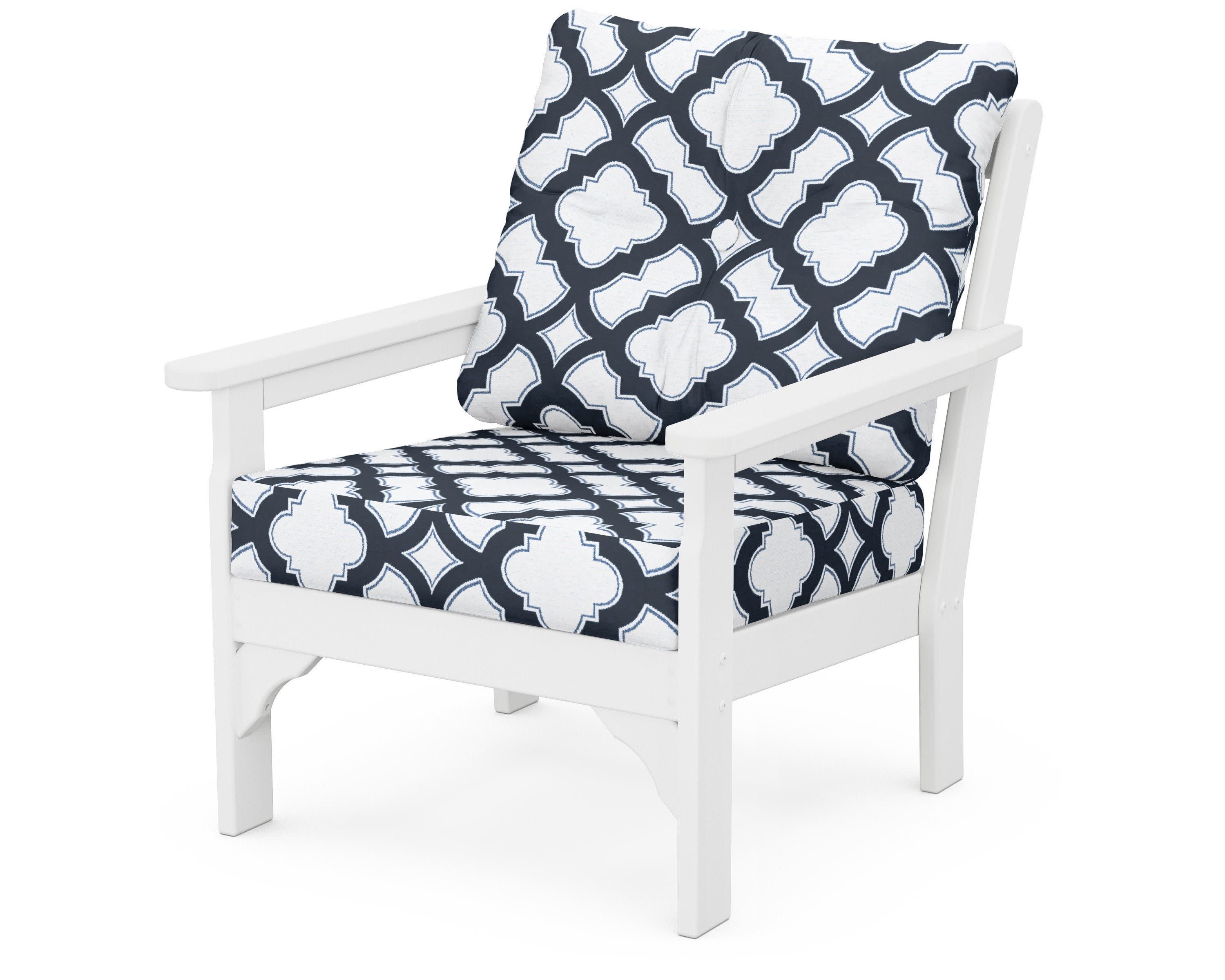 Vineyard Deep Seating Chair in White / Trellis Marine Indigo