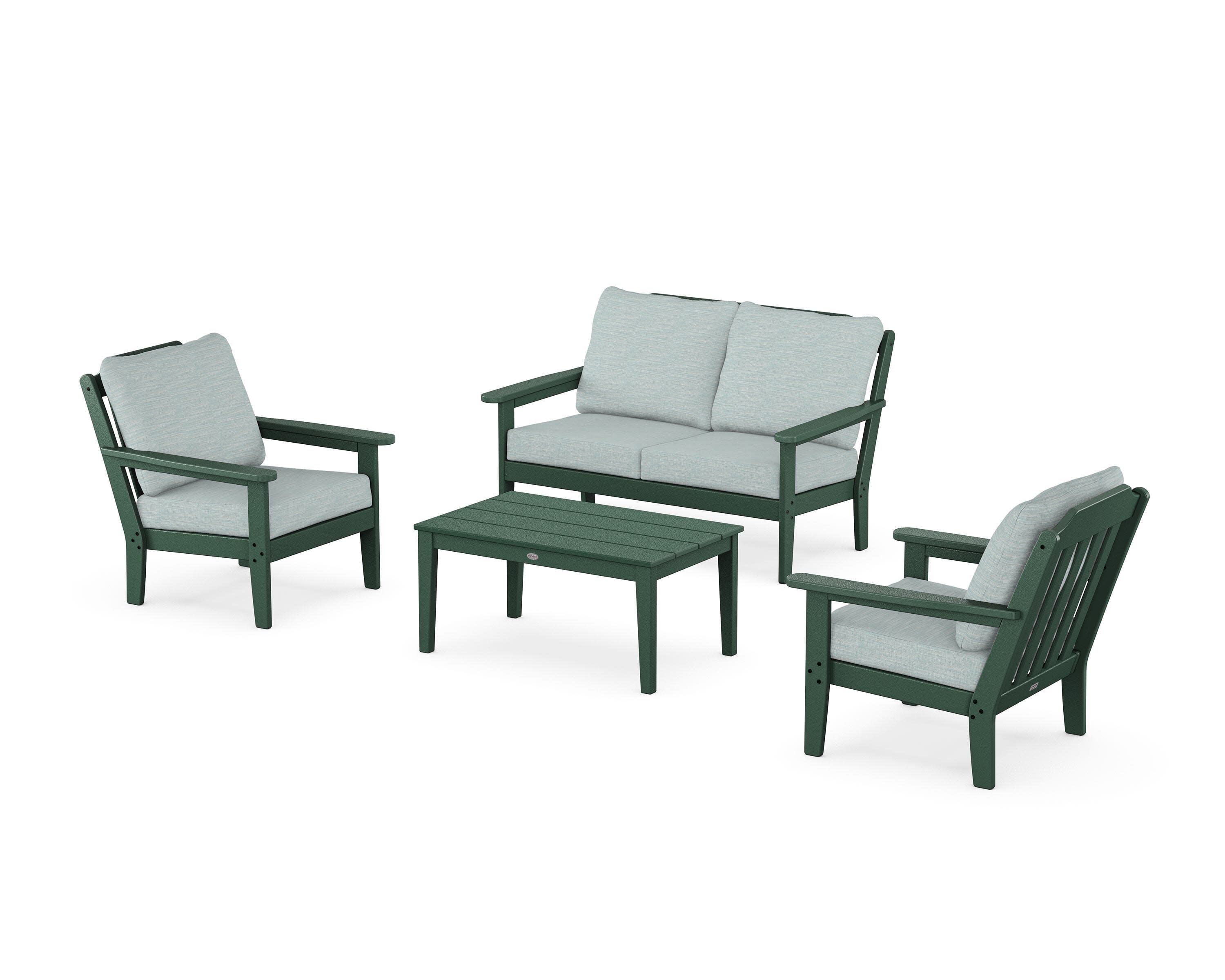 Cottage 4-Piece Deep Seating Set with Loveseat in Green / Soothe Mist