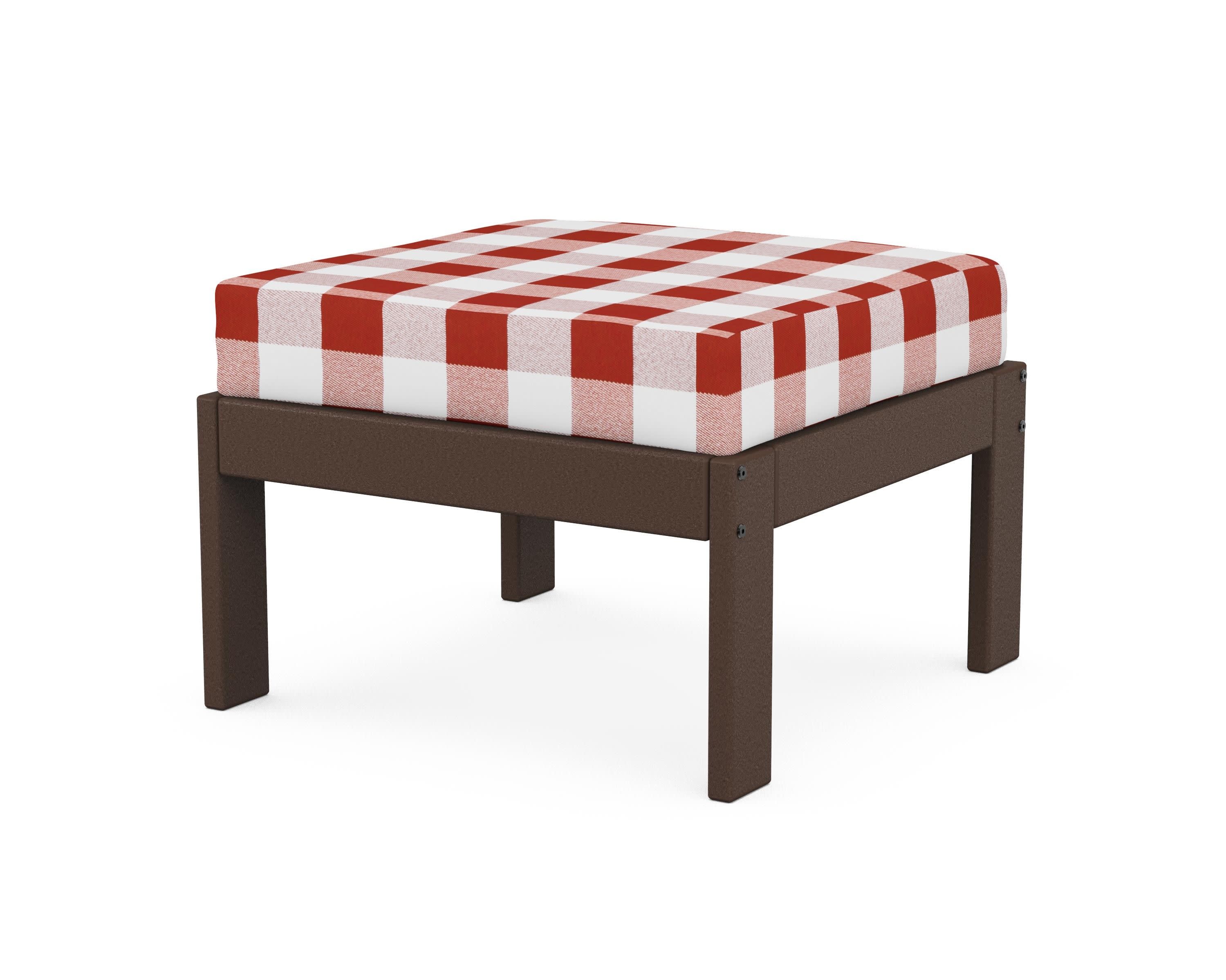 Vineyard Modular Ottoman in Mahogany / Buffalo Plaid Crimson