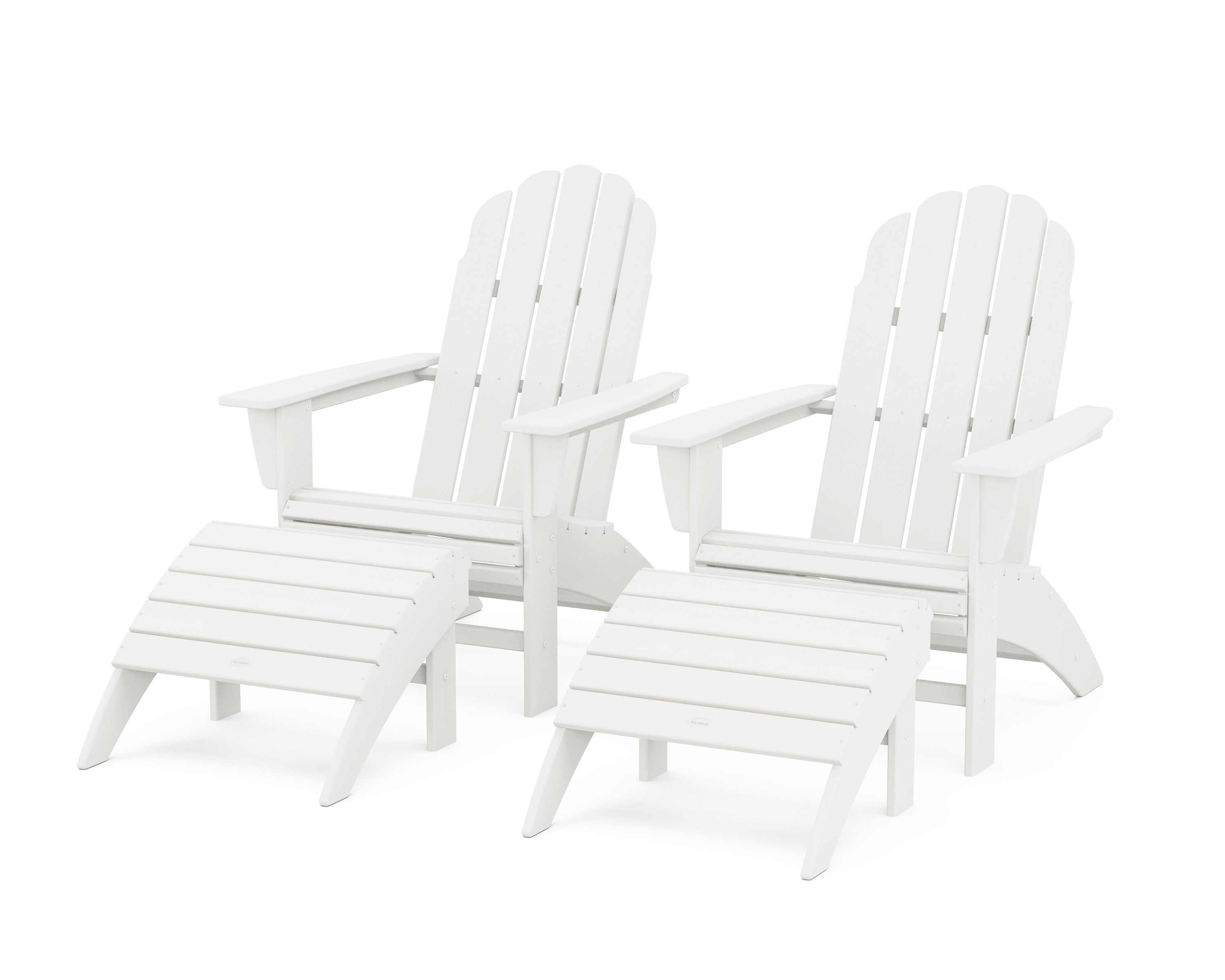 Vineyard Curveback Adirondack Chair 4-Piece Set with Ottomans in Vintage White