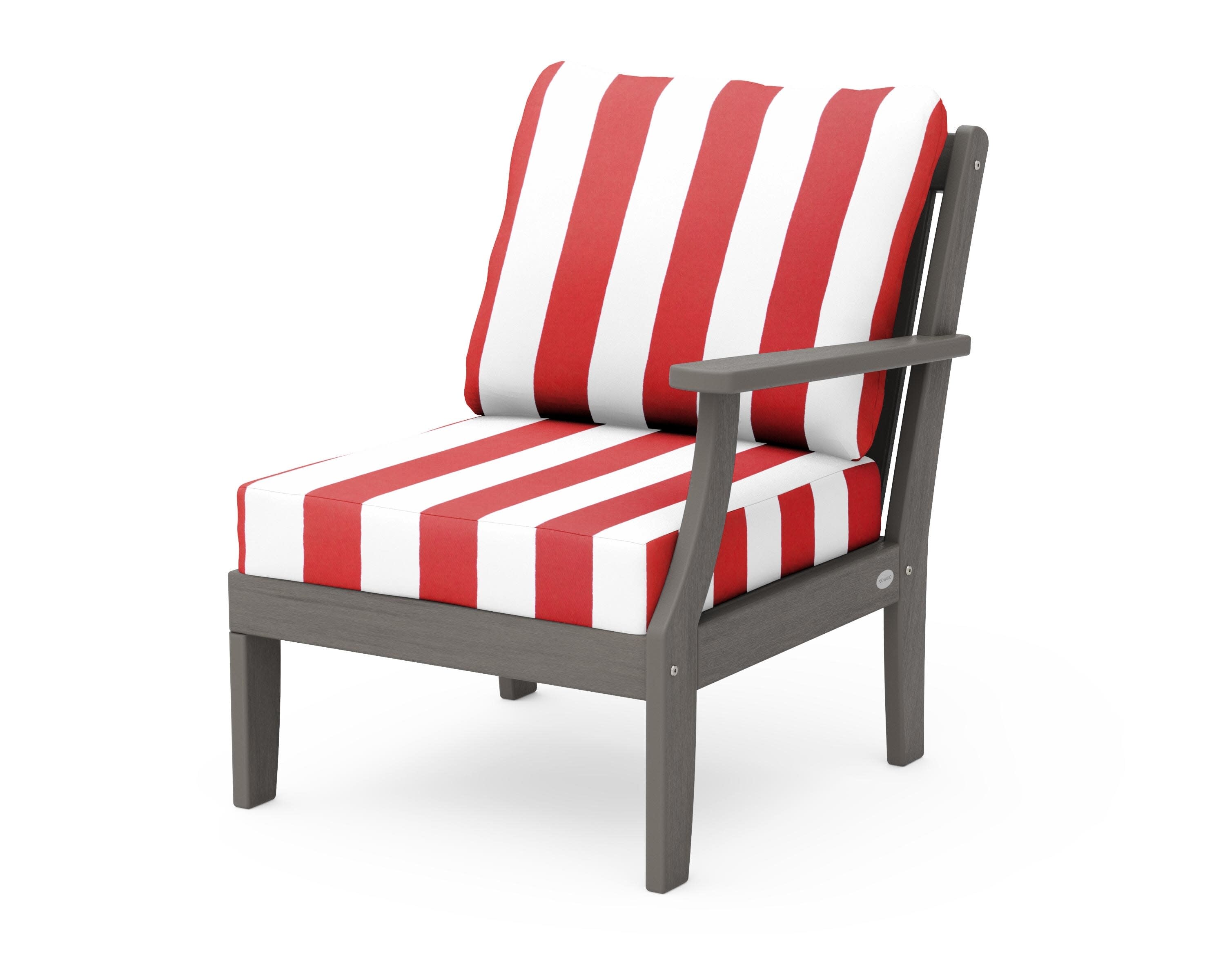Braxton Modular Right Arm Chair in Driftwood / Cabana Stripe Crimson