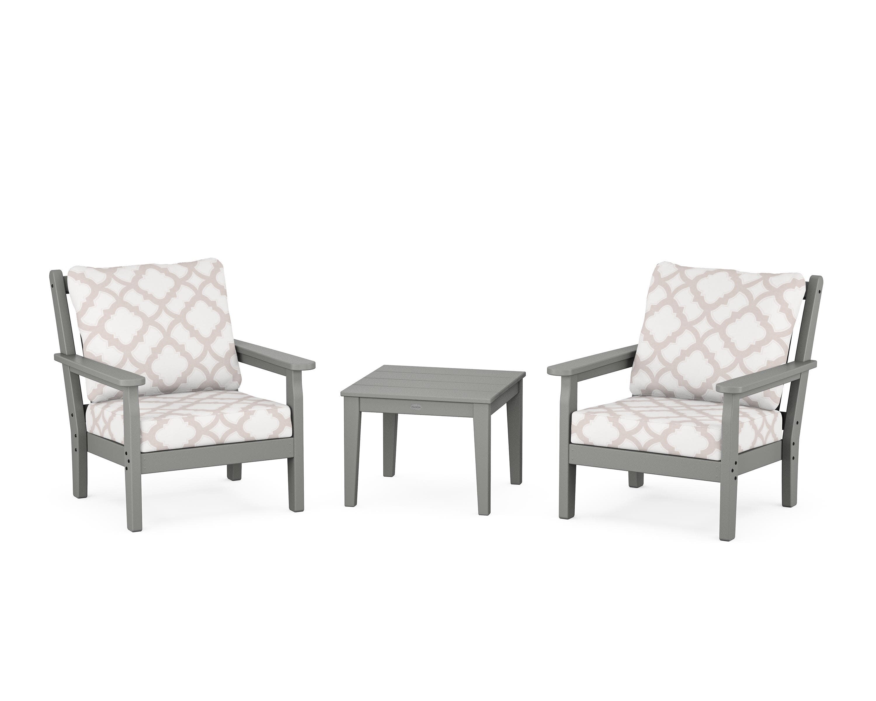 Chippendale 3-Piece Deep Seating Set in Slate Grey / Trellis Dune Burlap