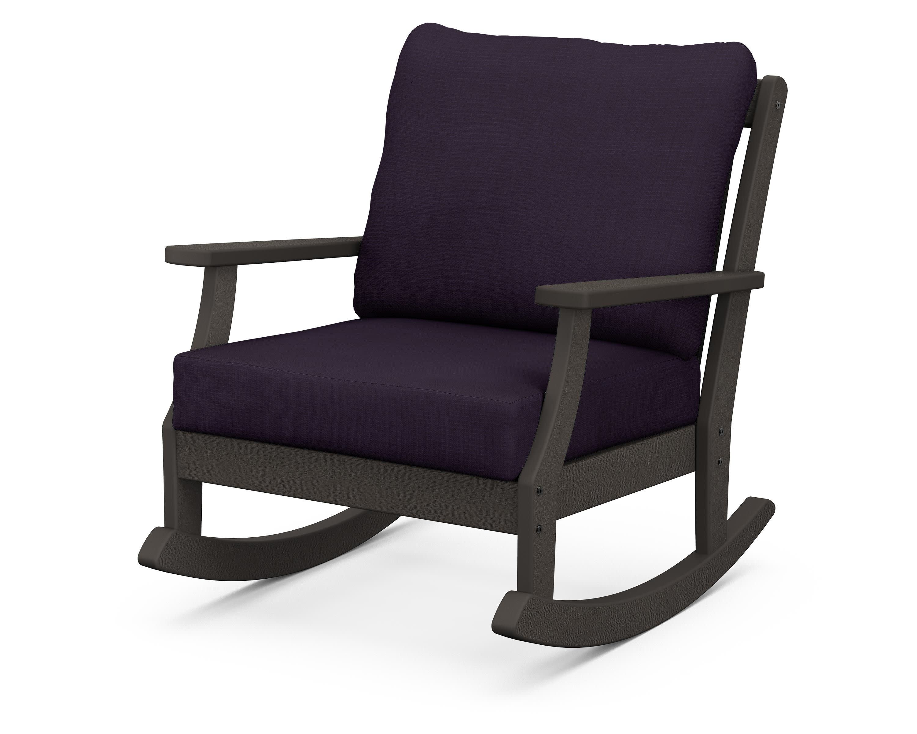 Braxton Deep Seating Rocking Chair in Vintage Coffee / Navy Linen
