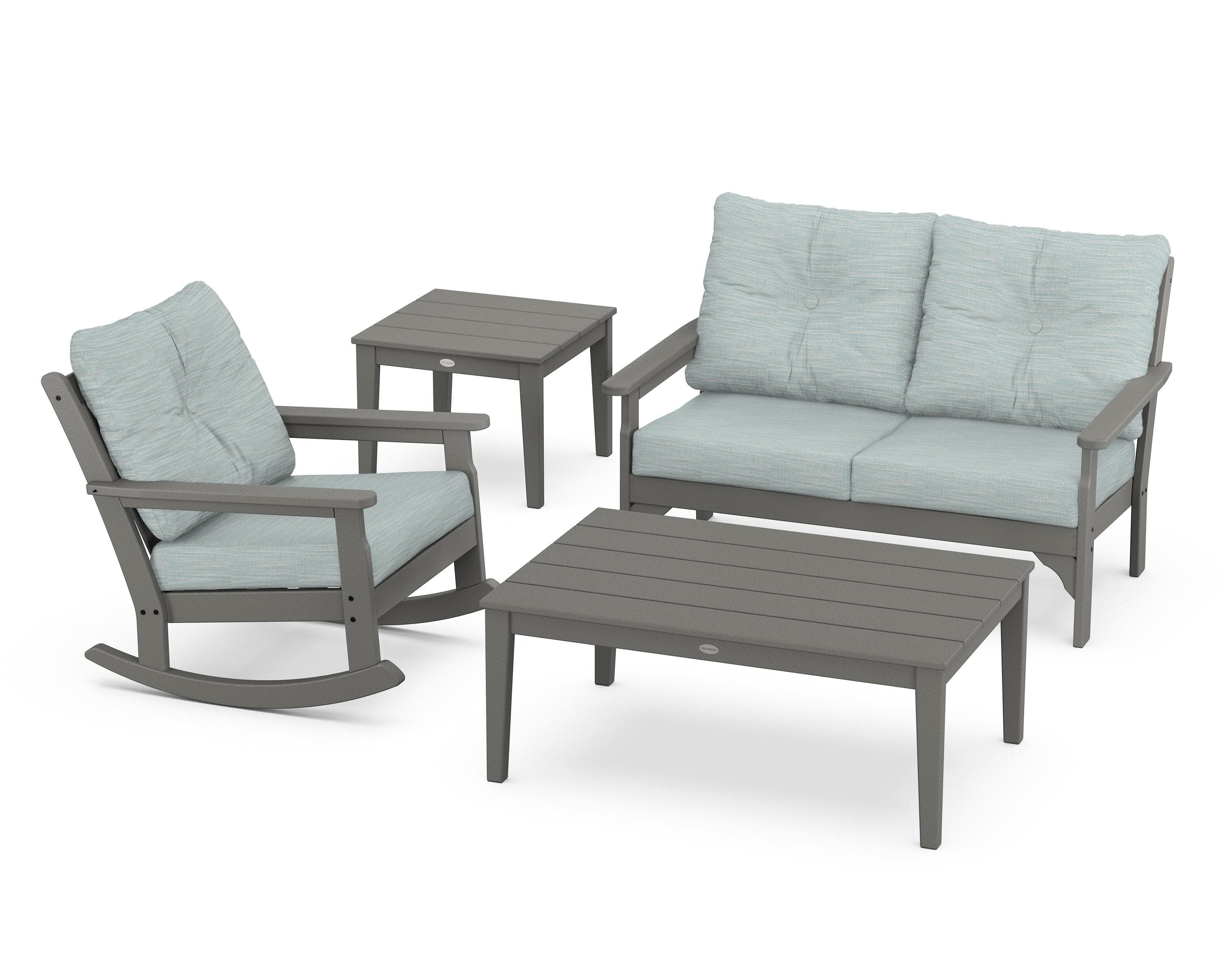 Vineyard 4-Piece Deep Seating Rocker Set in Slate Grey / Soothe Mist