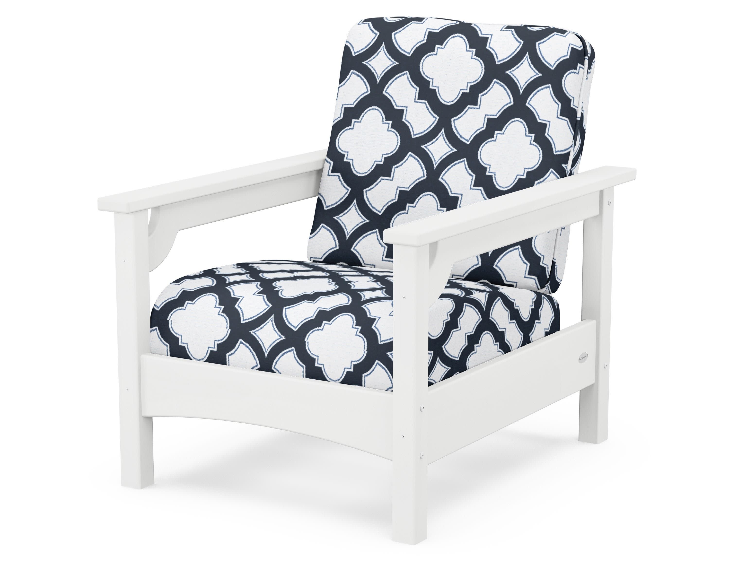 Club Chair in White / Trellis Marine Indigo