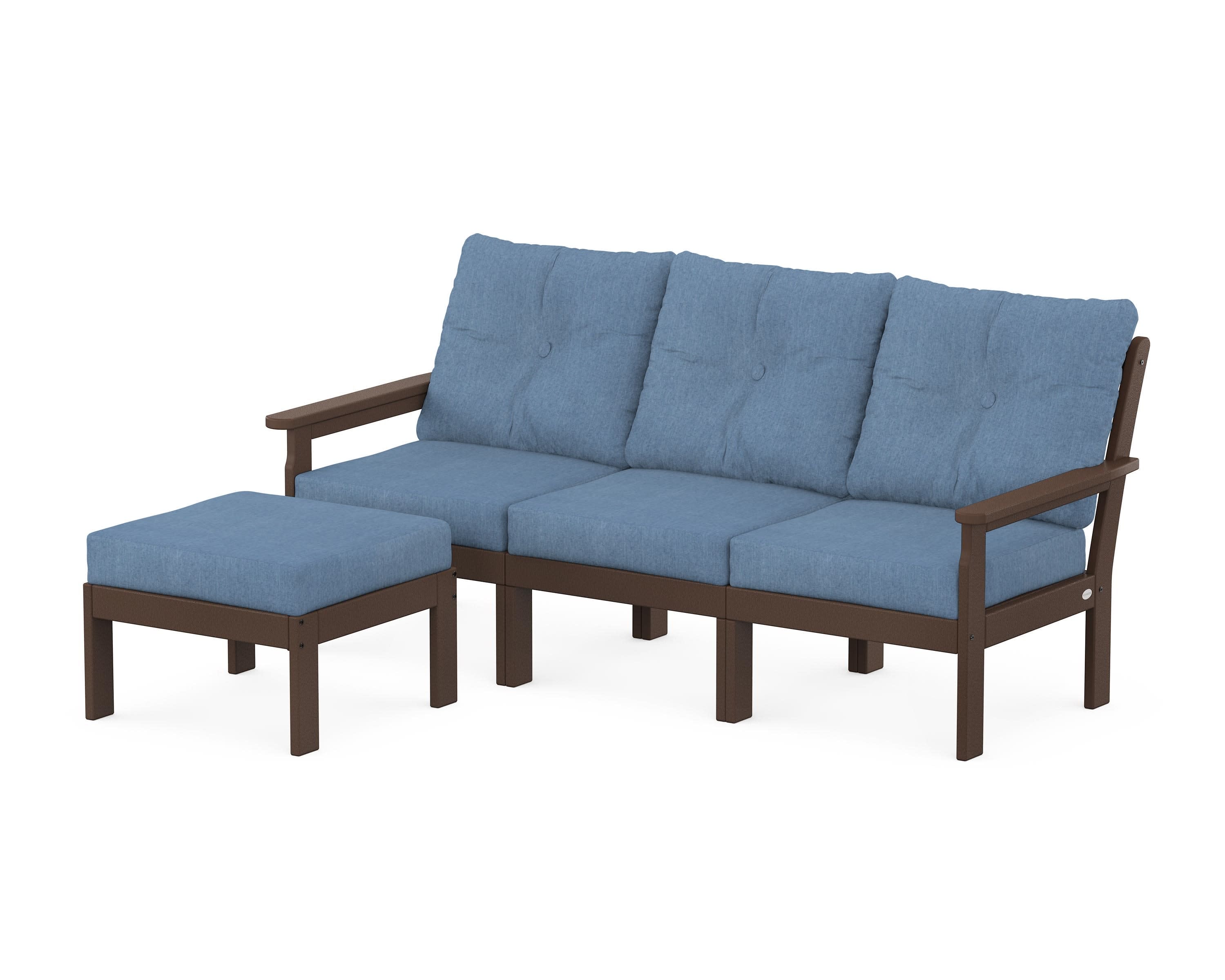 Vineyard 4-Piece Sectional with Ottoman in Mahogany / Sky Blue